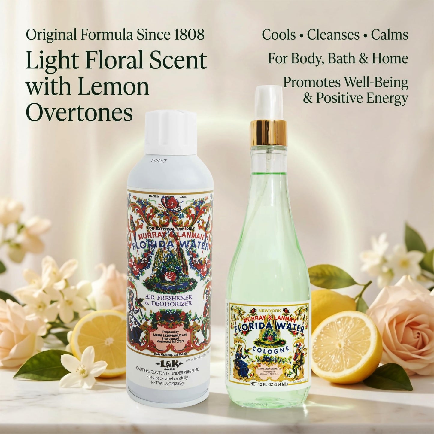 Florida Water Murray & Lanman Cologne Spray 12 oz Bundle Spray 8 oz – Air Freshener & Deodorizer (2 Items)