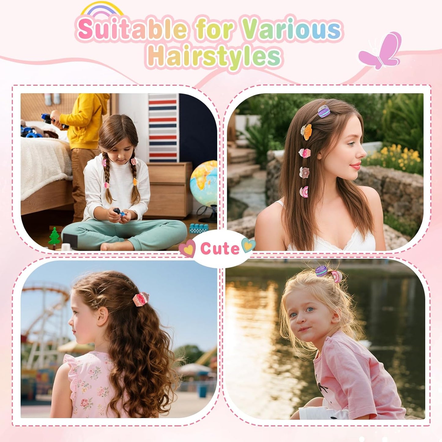 Baby Girls Hair Clips - 6 Pack Dessert Themed Claw Clip Set | Non-Slip Handmade Accessories for Stylish Toddler Hairstyles