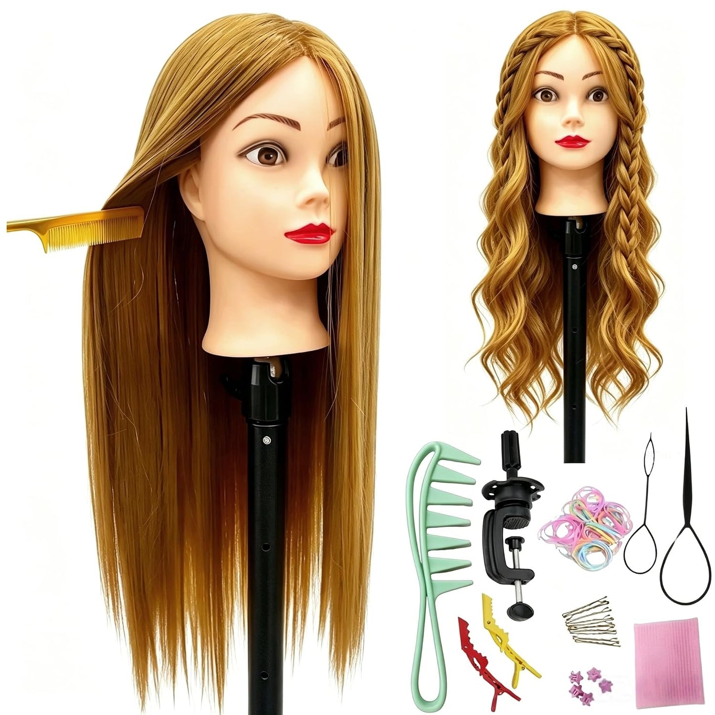Professional Cosmetology Mannequin Head with Hair - 28" Doll for Hair Cutting, Braiding & Styling Practice