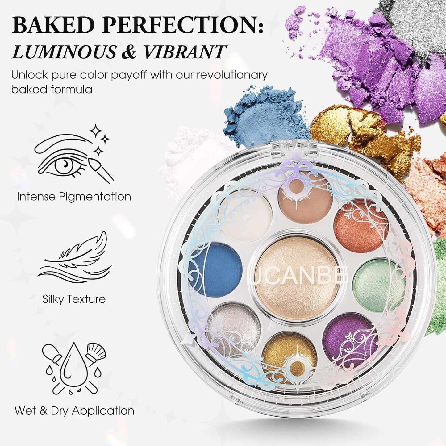 UCANBE Baked Eyeshadow & Highlighter Palette - High Pigment Matte & Shimmer | 03 Enchanted Gemstone