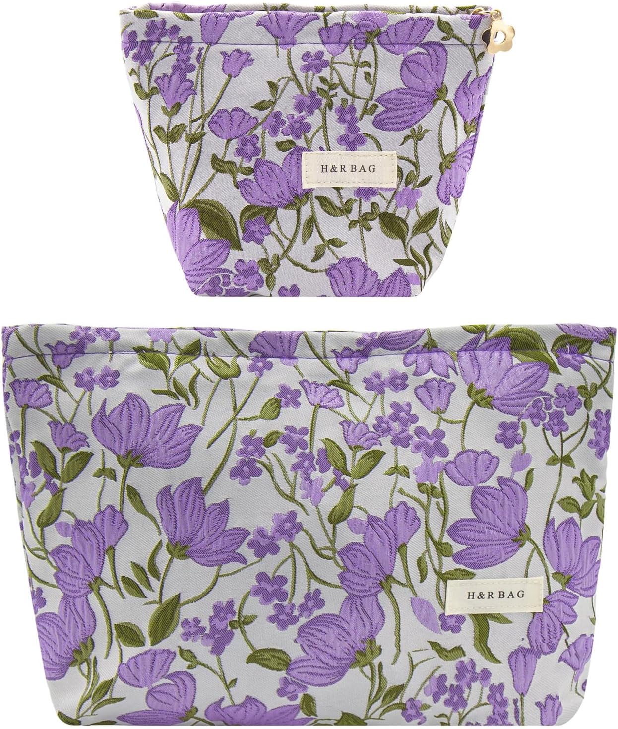 Large Floral Makeup Bag Set - 2 Pcs Travel Toiletry Organizer for Women | Embroidered Cosmetic Pouches with Zipper