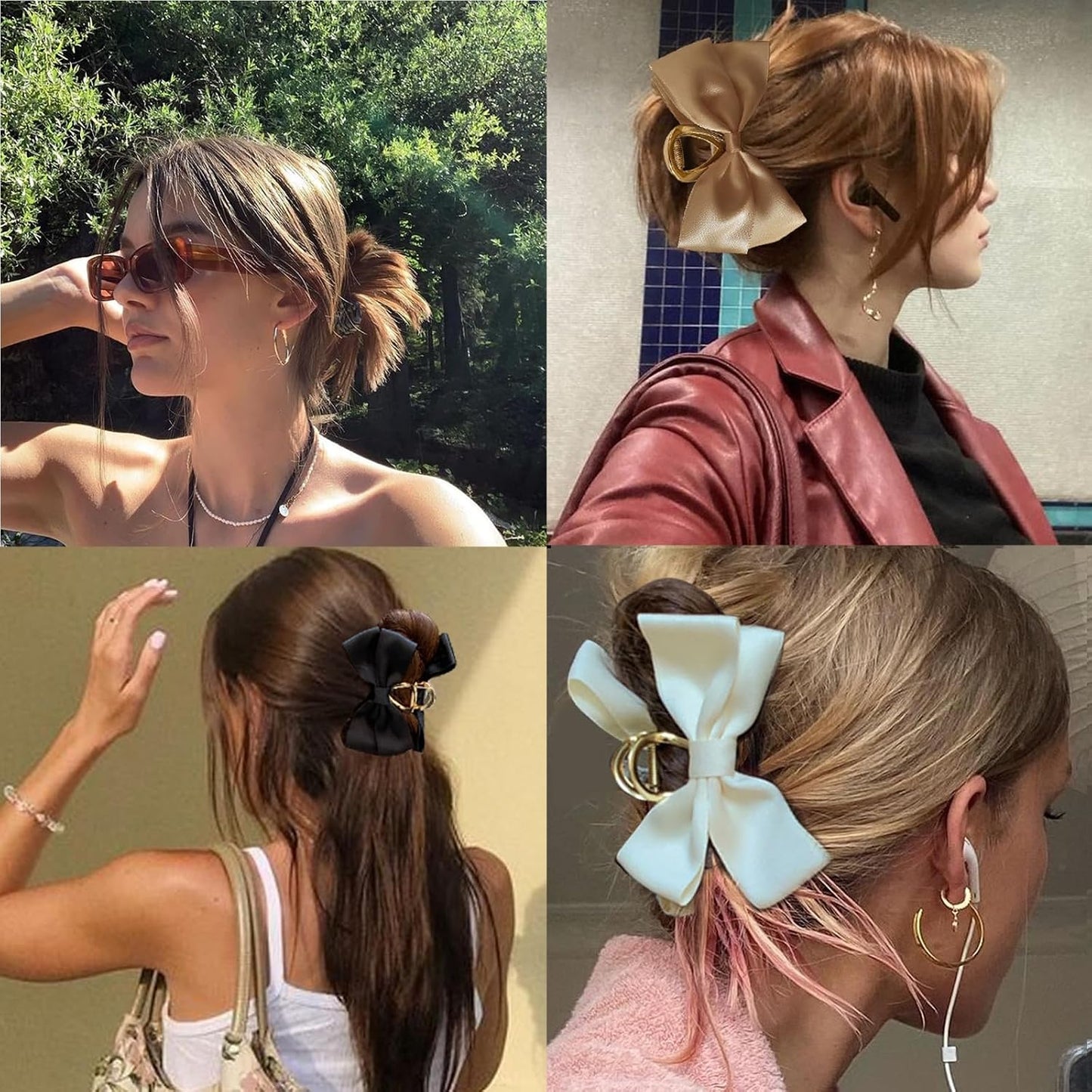 Stylish 3PCS Metal Claw Hair Clips - Premium Nonslip Bow-Knot Design for Thick & Thin Hair | Trendy Black, White, Khaki