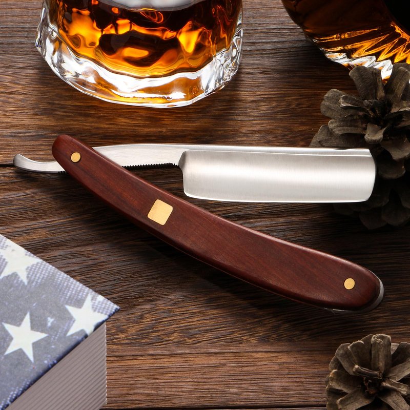 Straight Razors for Men with Wooden Handle and Premium Steel Blade - Complete Barber Razor Set with Leather Strop and Travel-Friendly Iron Box