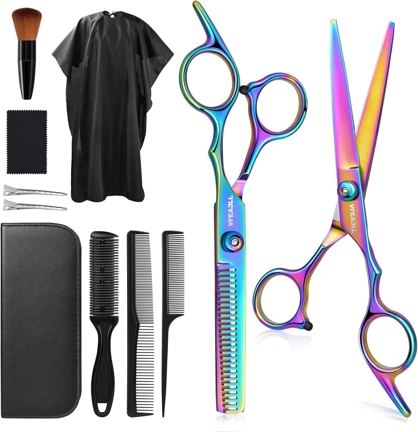 Professional Hair Cutting Scissors Kit - 11-Piece Stainless Steel Set with Comb, Clips & Cape | For Barbers & Home Use