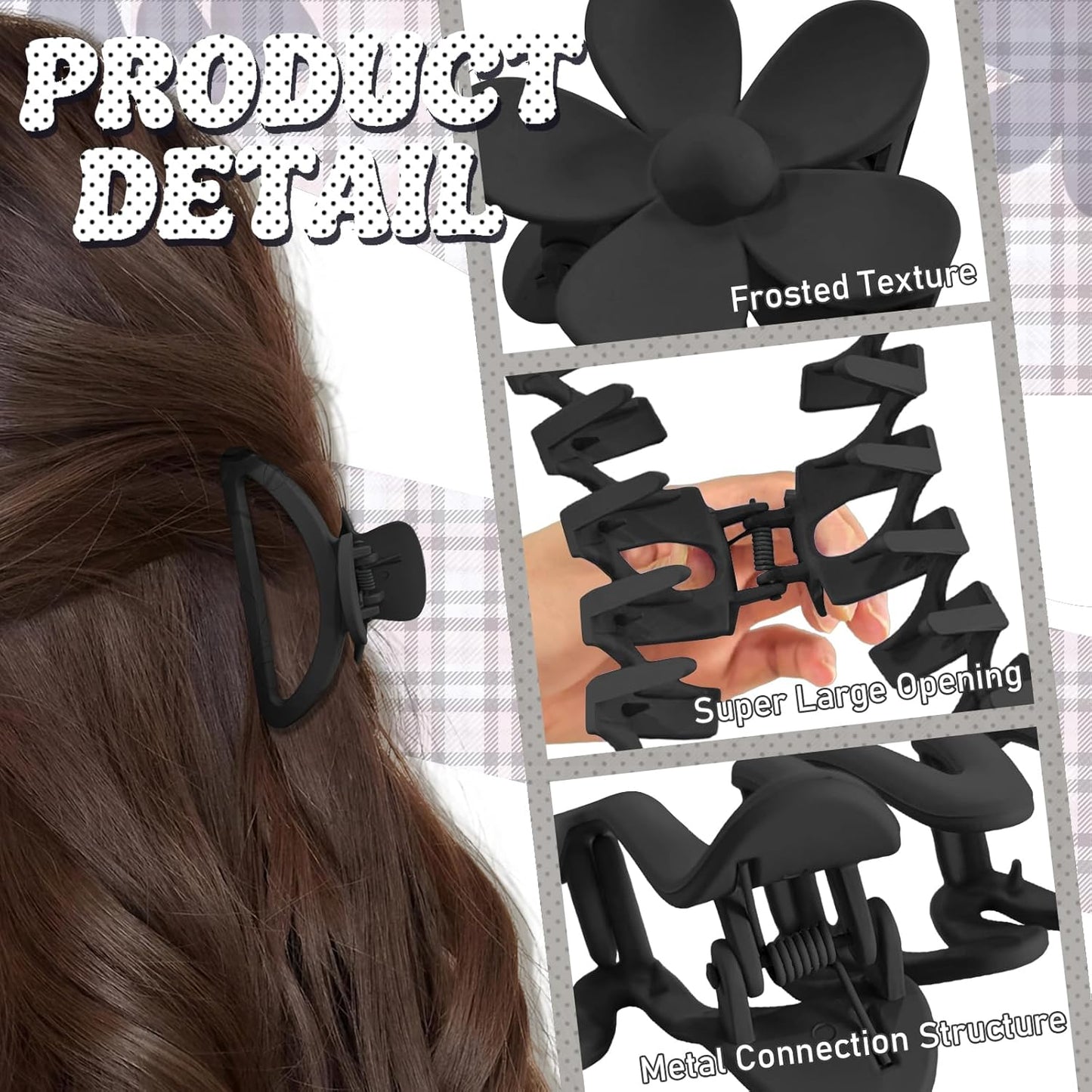 Claw Clips for Women - 12 Pcs Non-Slip Large Jaw Hair Clips | Multi-Shape Black Accessories for Thick & Curly Hair