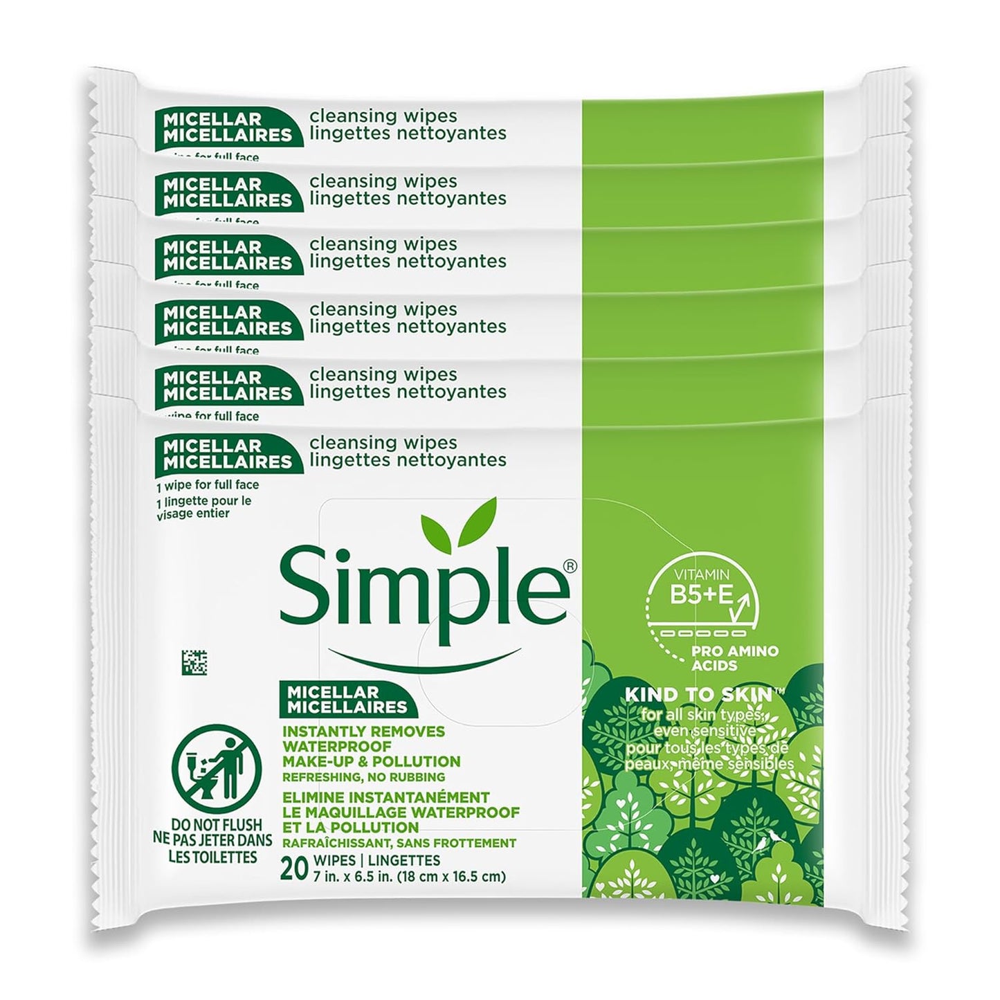 Micellar Makeup Remover Wipes - Gentle Face Wipes for Waterproof Makeup - Enriched with Vitamin B5 & E - 2 Pack