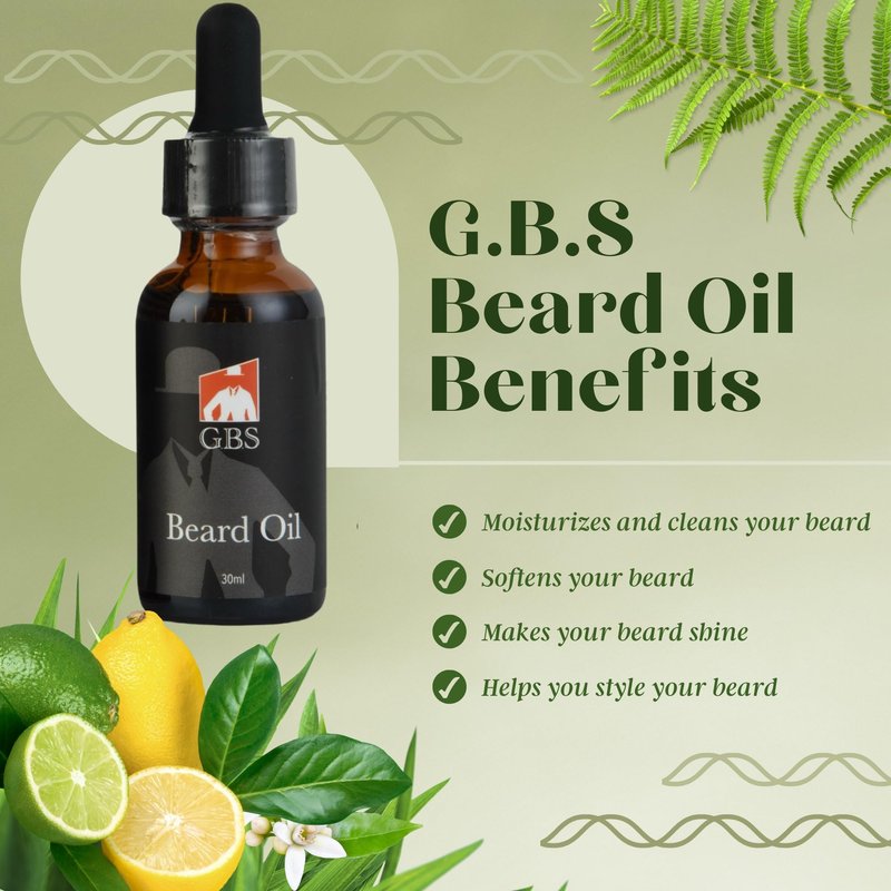 G.B.S Men’s Beard Oil with Glass Dropper - Natural Conditioning Oil for Softening & Moisturizing (1 oz)