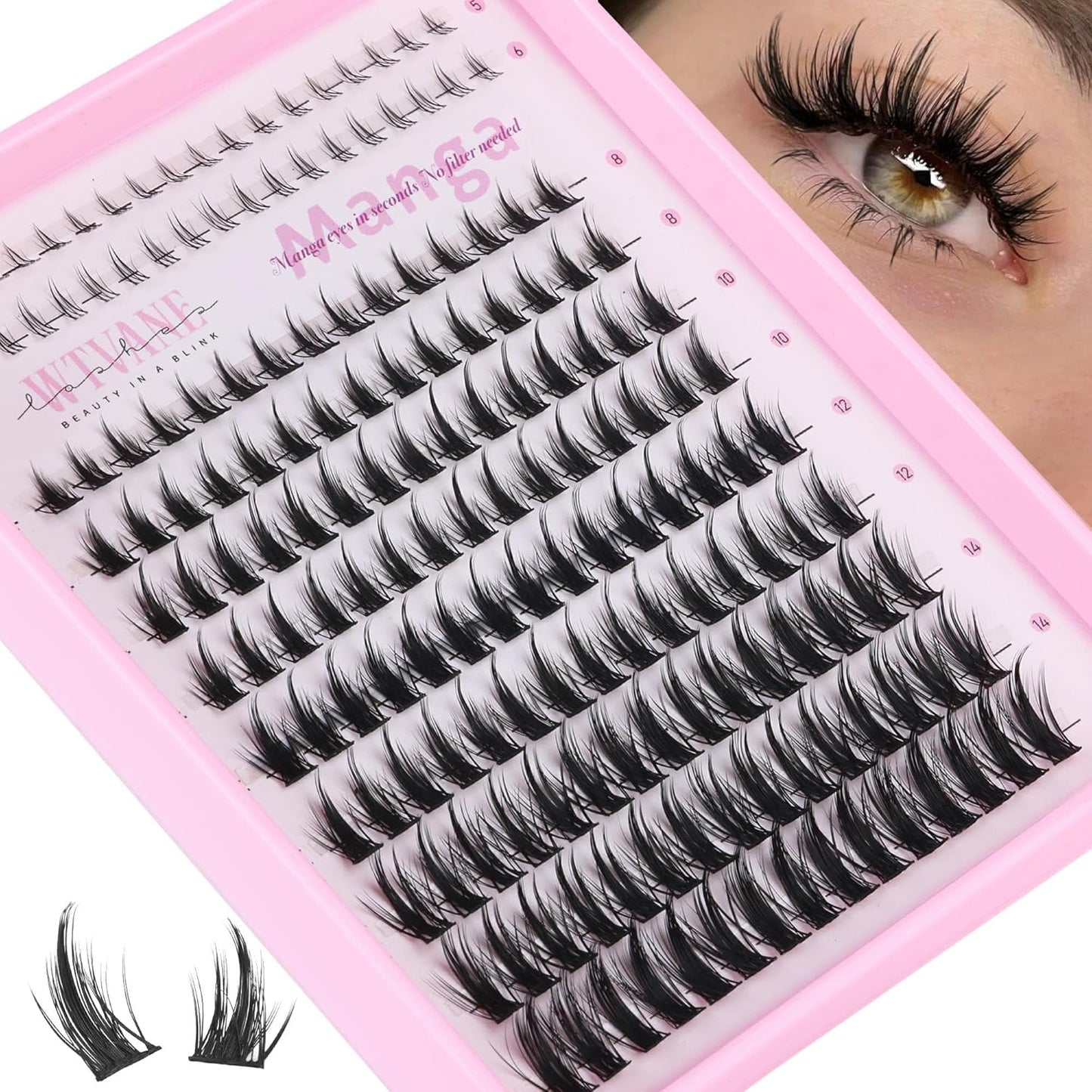 Natural Lash Clusters - 8mm Wispy Eyelash Extensions with Soft Clear Band | Glasses Friendly