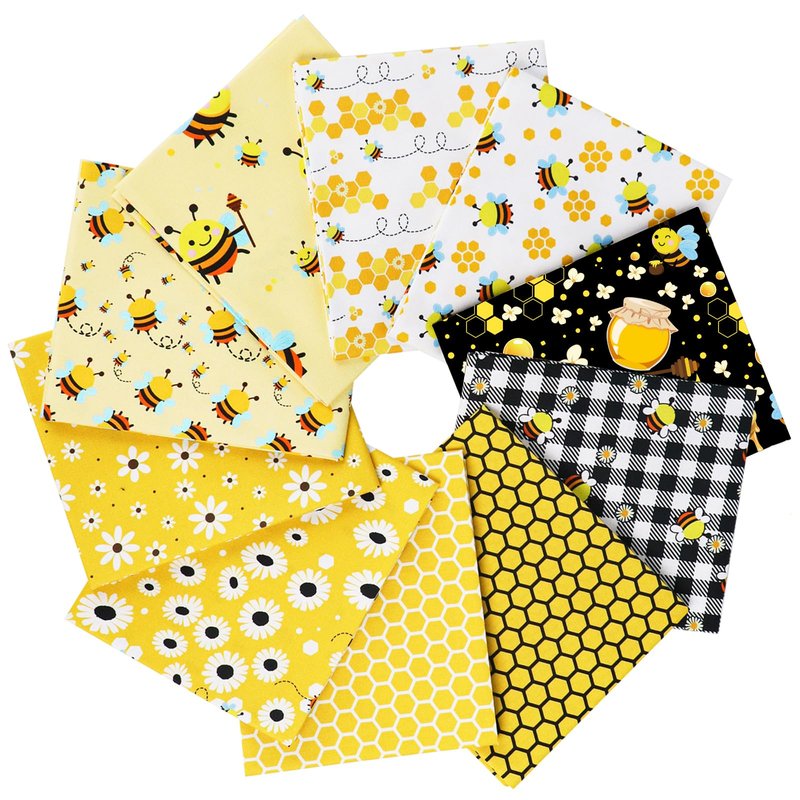 Craftido -25 Options- 100% Cotton Quilting Fabric Bundles 10pcs Fat Quarters 18”x21”-Medium Weight 5.2 oz- Soft Cotton for Quilting, Sewing Project, Patchwork, DIY Crafts – Honey Bees