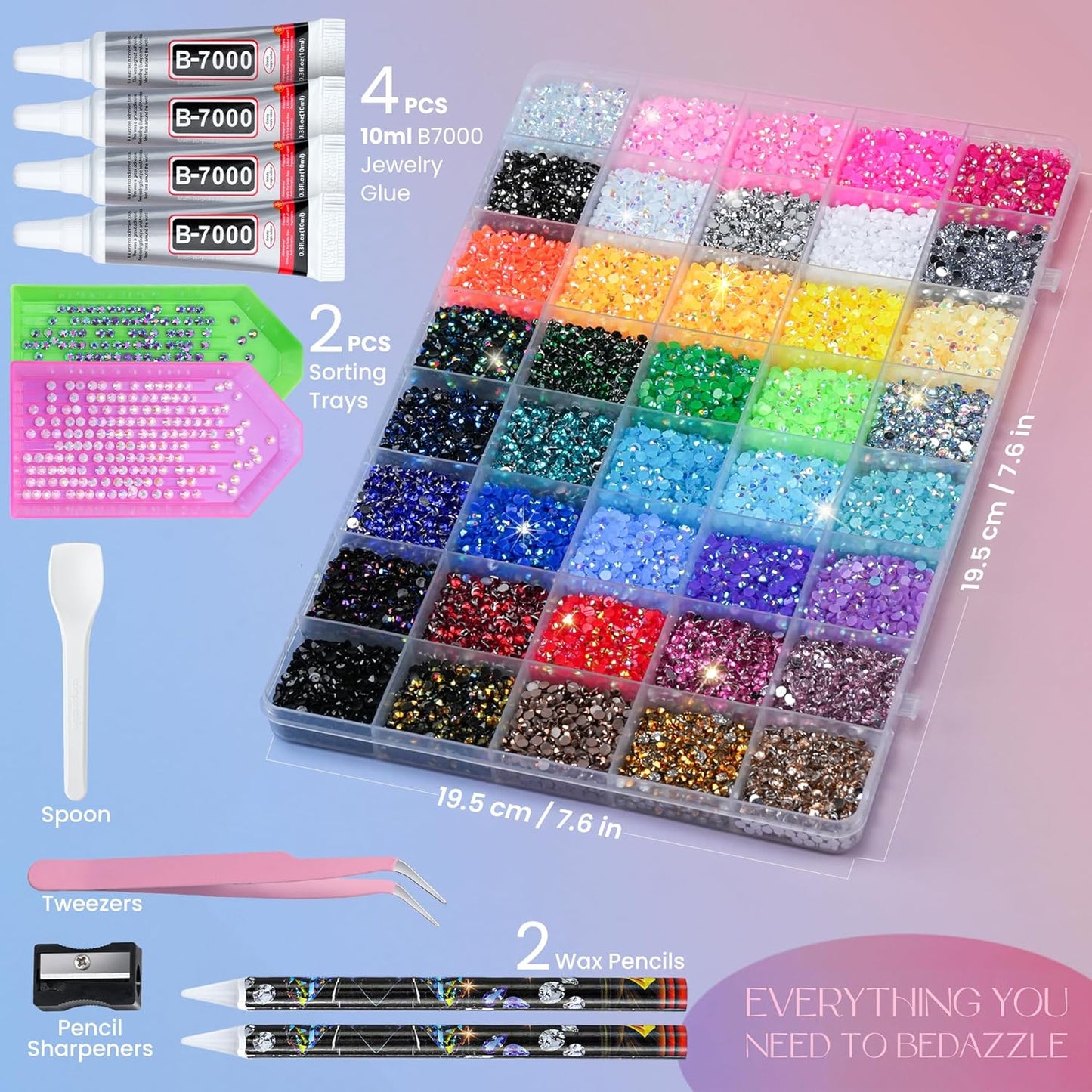 Bedazzling Kit - 50000 Pcs Rhinestones 3mm | 40 Colors Nail Gems & Glitter Art Supplies with Pickup Pen & B7000 Glue