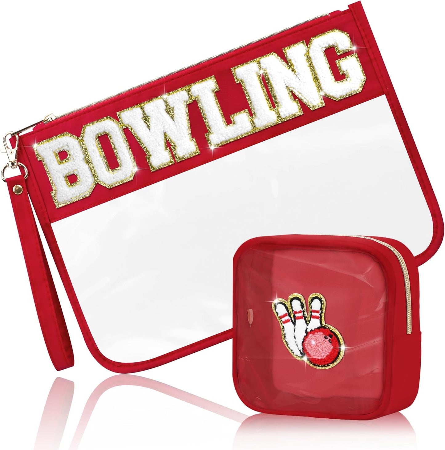 Softball Gifts Makeup Bag - 2 Pcs Clear PVC Organizer Pouch | Waterproof Travel Toiletry Bag for Women