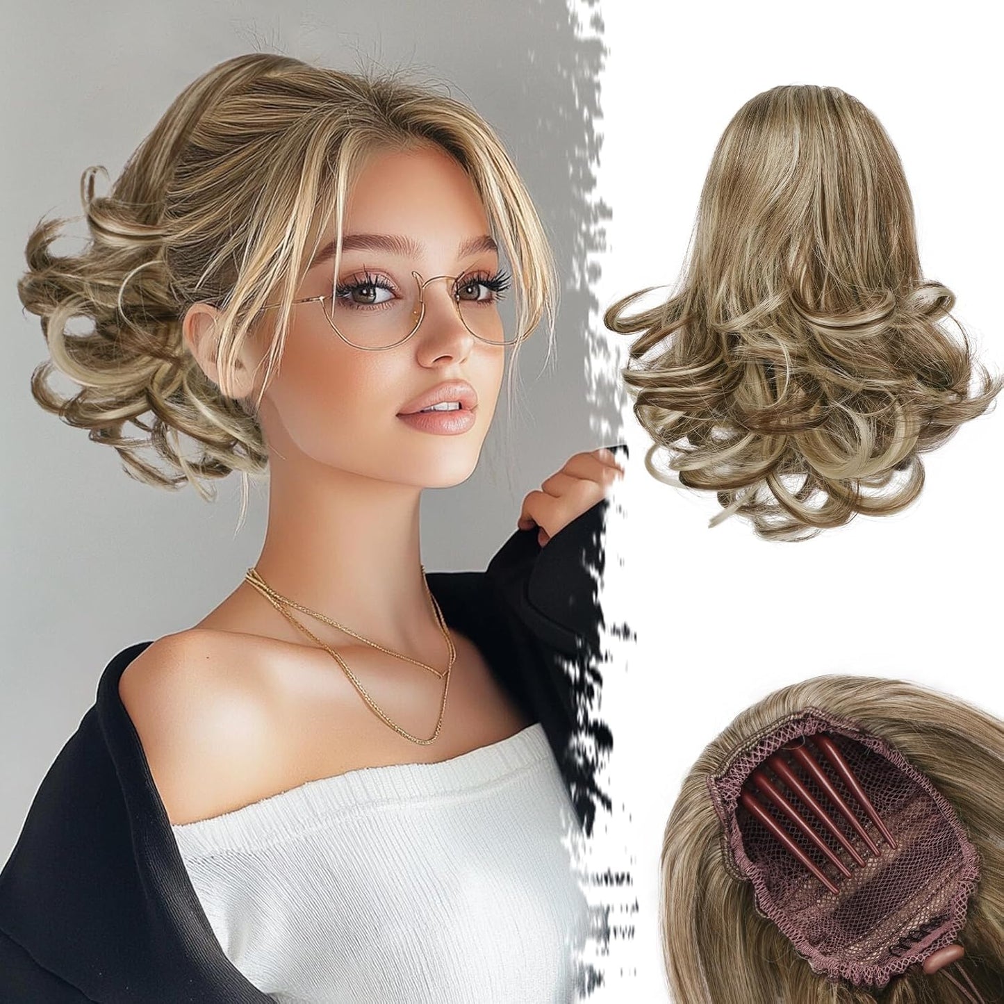Dark Brown Ponytail Extension - 10 Inch Wavy Drawstring Hairpiece for Women | Synthetic Clip-In Ponytail