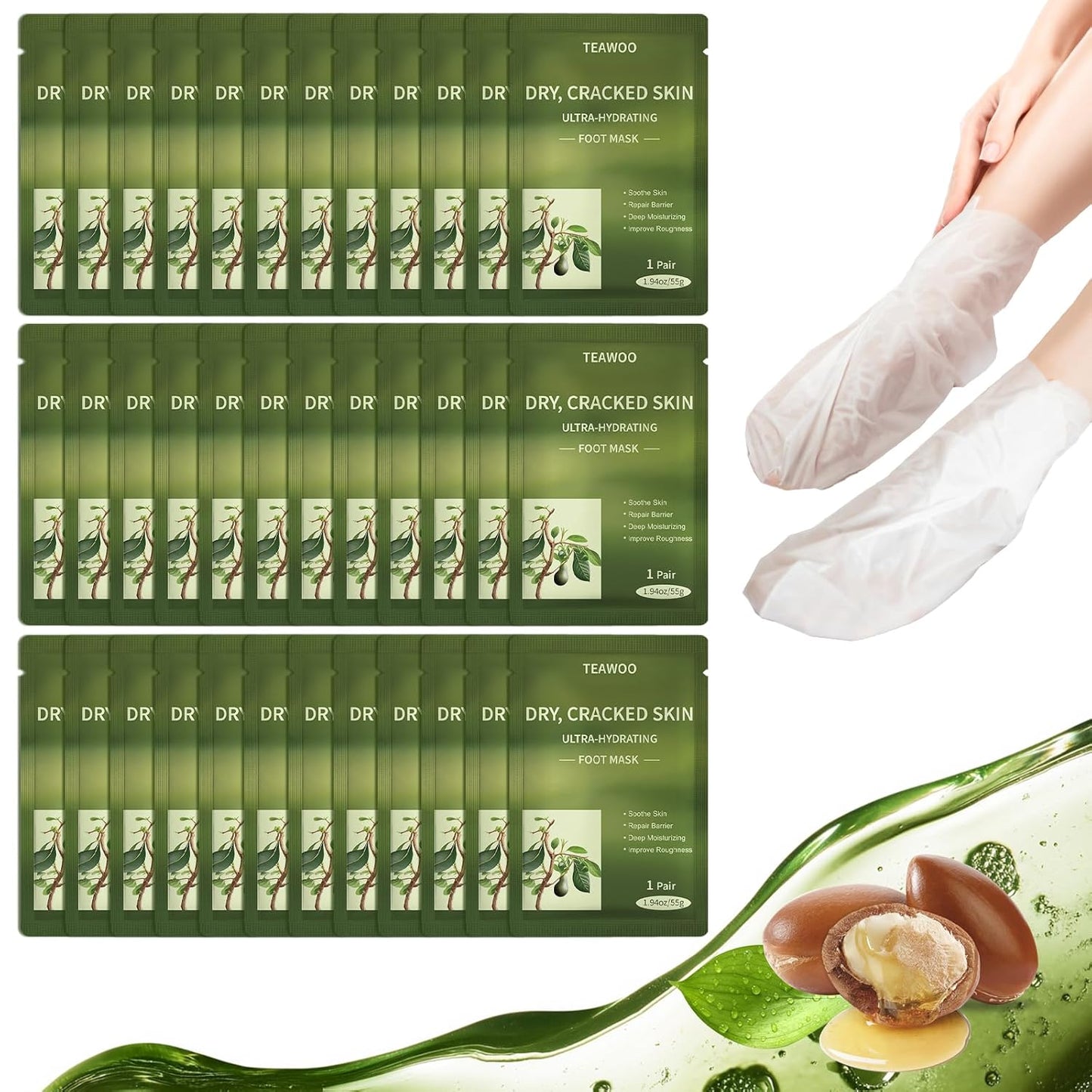 Moisturizing Foot Masks - 18 Pairs with Shea Butter & Jojoba Oil | Hydrating Care for Dry, Cracked Feet