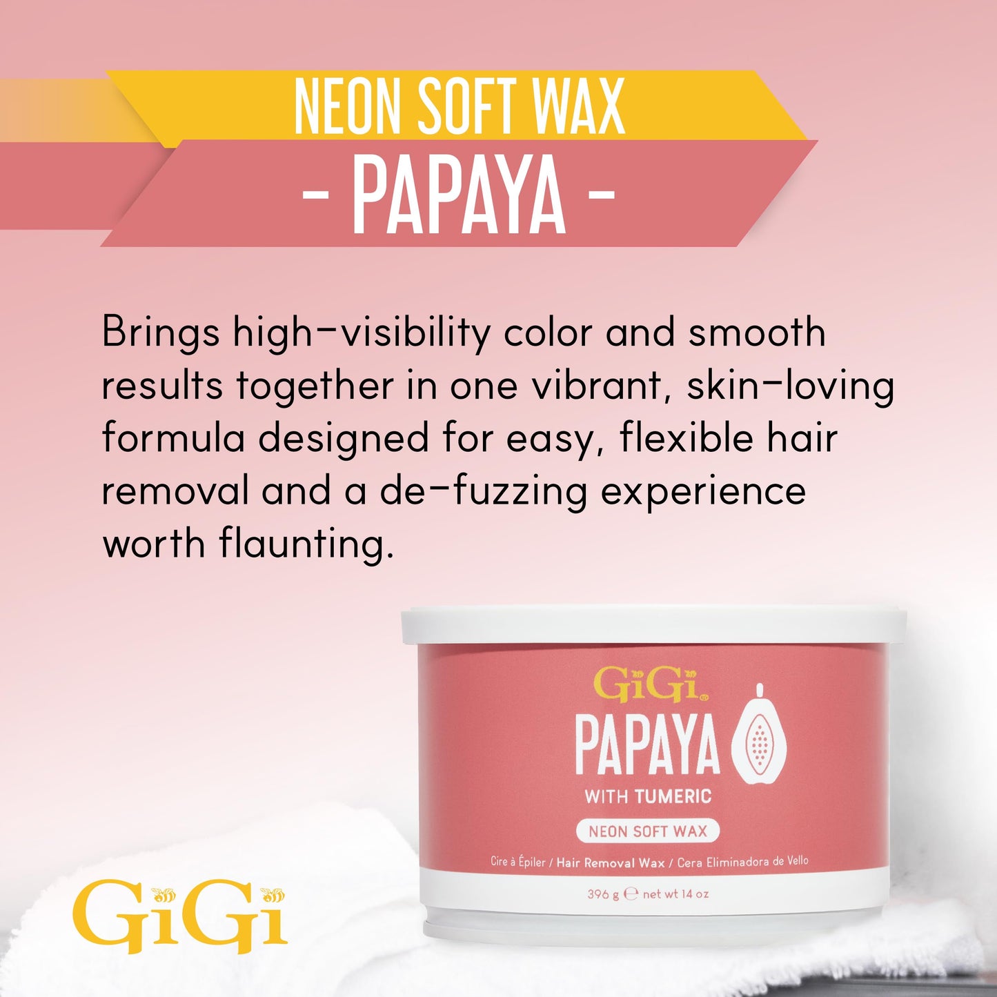 Gigi Neon Soft Wax, Papaya – Hair Removal Wax for Sensitive Skin & Body, Salon & At-Home Waxing for Women, 14 Oz