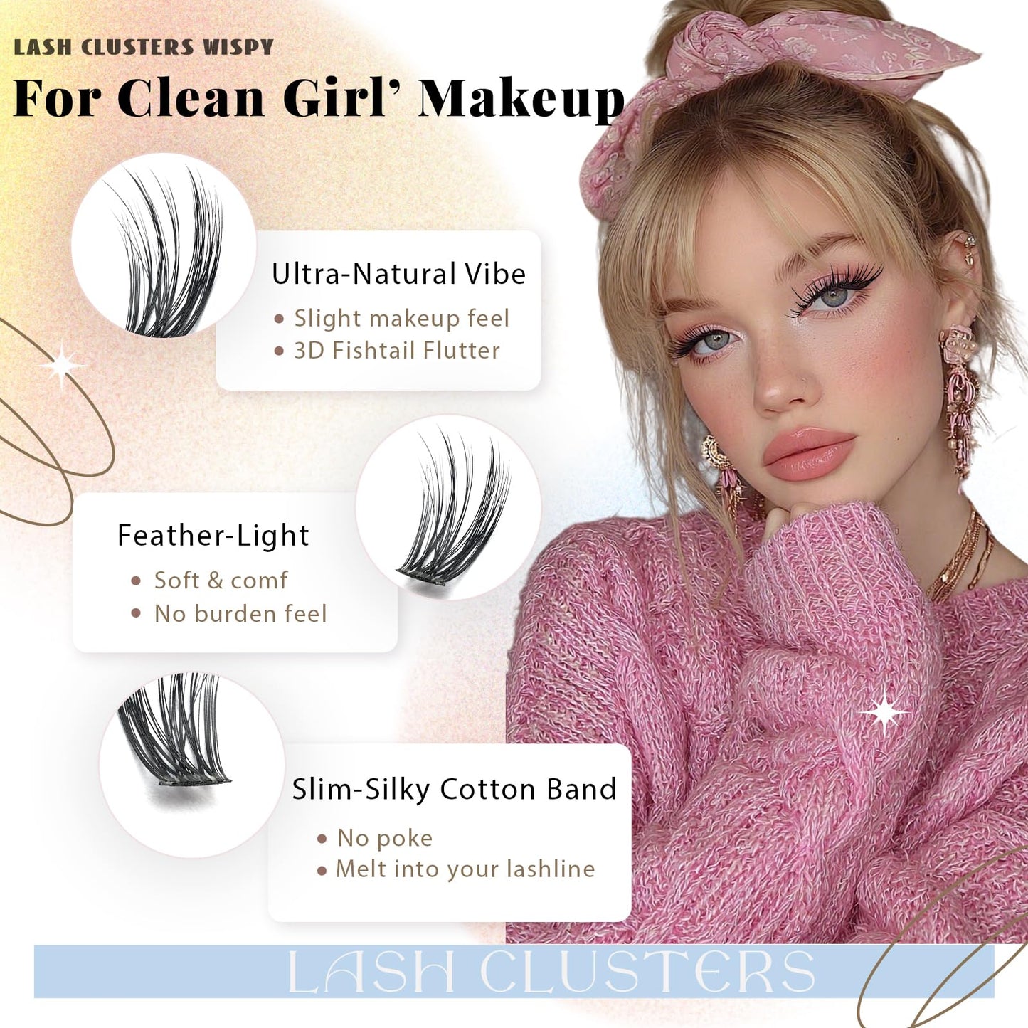 Wispy Lash Clusters, Natural Lash Cluster Eyelash Extensions 320 Pcs C Curl 10-16mm Individual Fluffy False Eyelashes Thin Band DIY for Beginners at Home