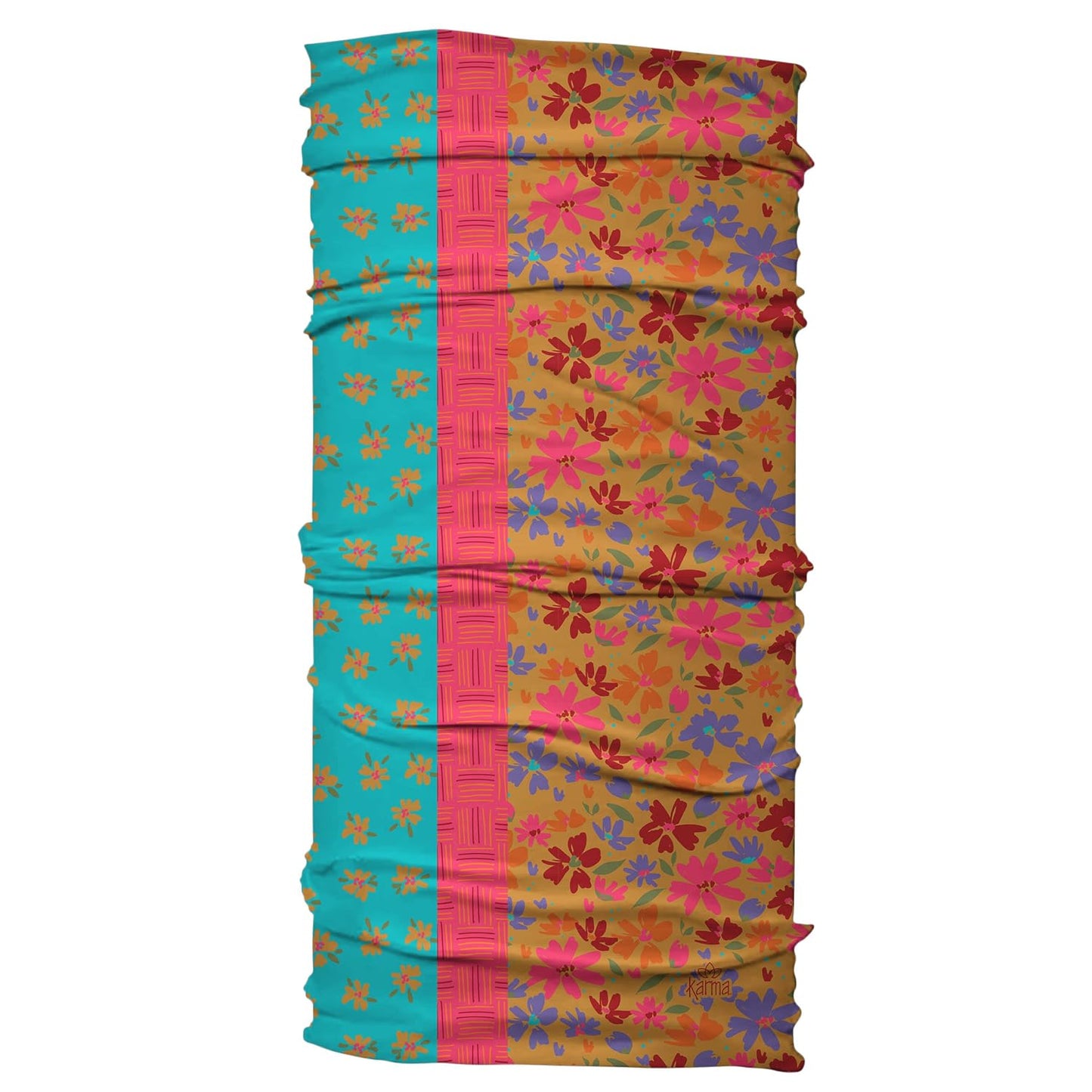 Floral Headband for Women - Teal/Apricot Split Design | Wide Fabric & Stretchy Hair Scarf