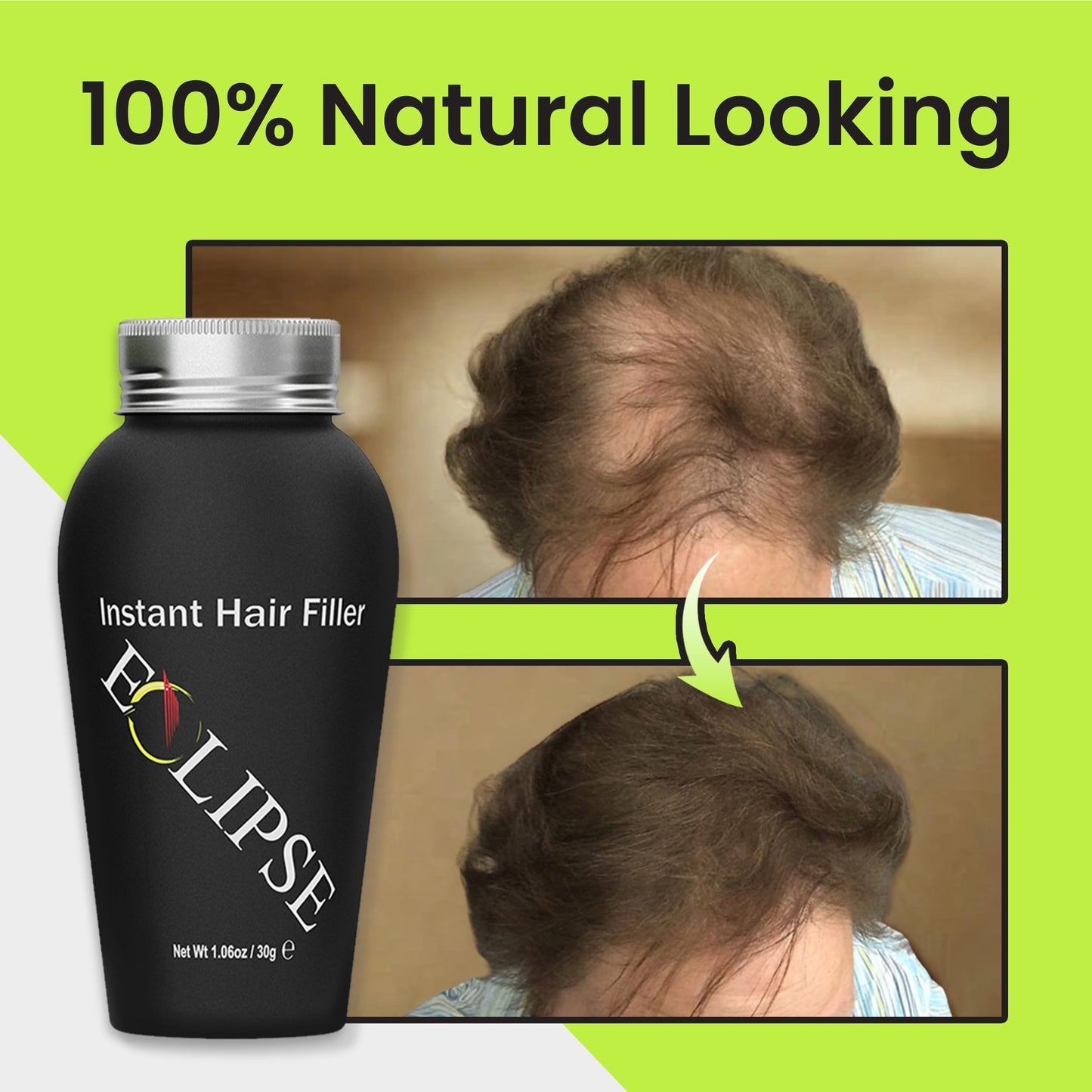 ECLIPSE Hair Fibers Medium Brown for Thinning Hair for Women & Men to Conceal Hair Loss in 15 Seconds - 100% Undetectable Hair Building Fibers, 15g