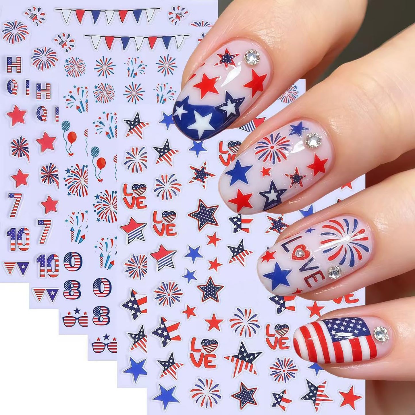 4th of July Nail Stickers for Nail Art 6 Sheets Independence Day Nail Decals with Patriotic Star Fireworks Letters Numbers Design Fourth of July Sticker American Holiday Manicure Decoration for Women
