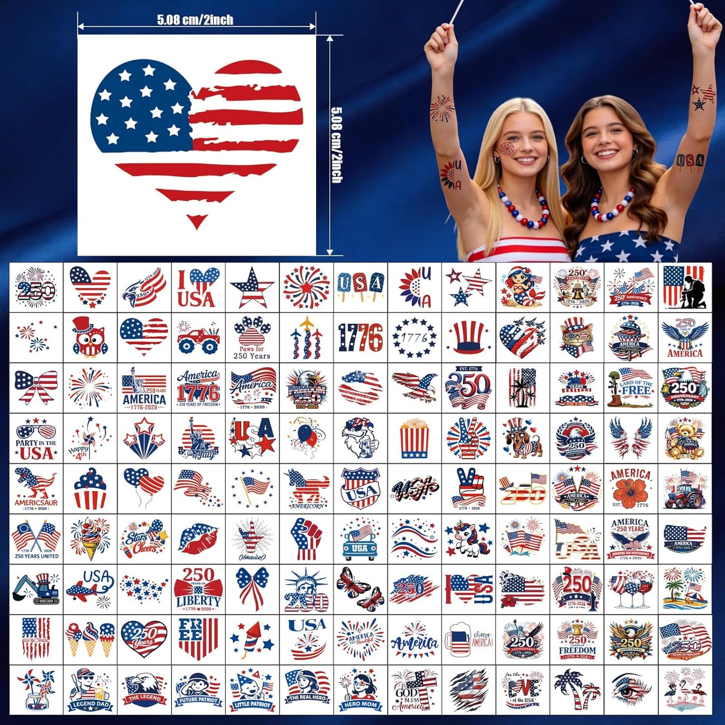 117PCS Temporary Tattoos for 250th Anniversary | Patriotic 4th of July Designs for Kids & Adults