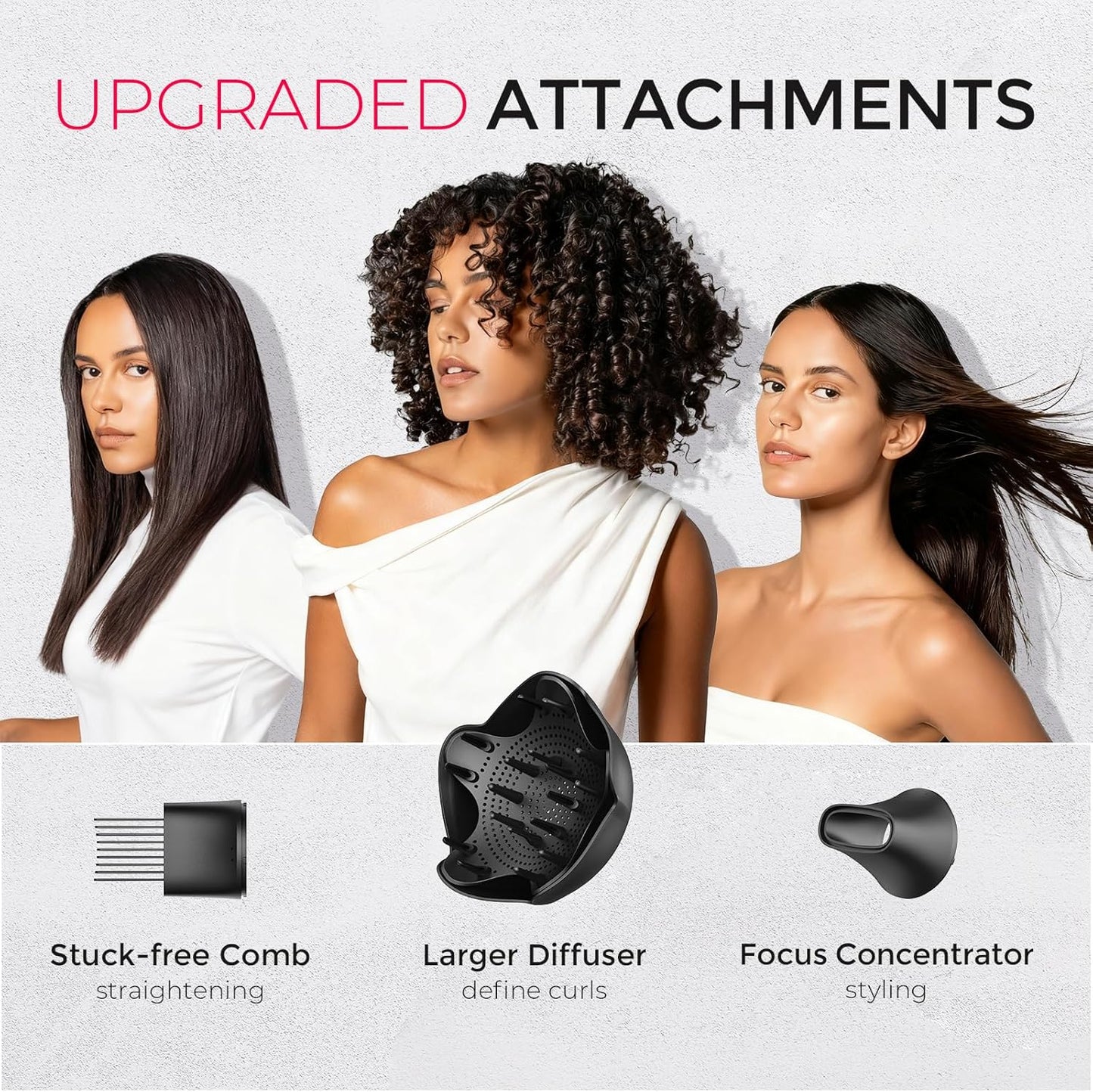 Tymo Diffuser Hair Dryer - Ionic Blow Dryer with Comb Attachment for Curly Hair | Lightweight Travel Size, Black