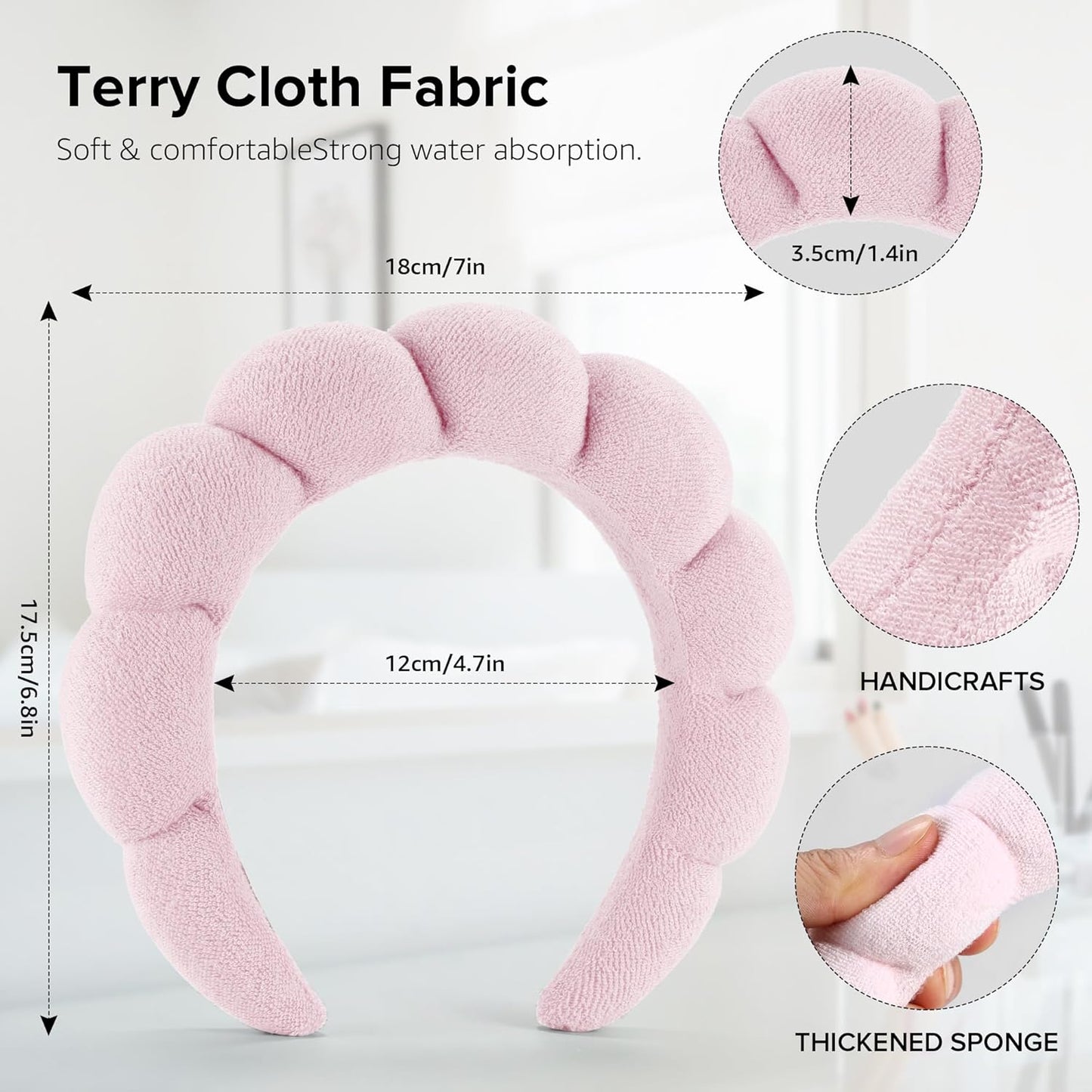 Spa Headbands for Face Washing | Soft Cotton Terry Cloth Set of 2 - Pink & Blue