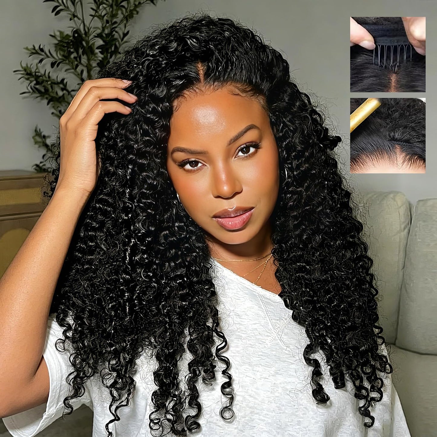 Burmese Curly Half Wig - 16 Inch Human Hair for Black Women | Glueless Drawstring, 180% Density, Natural Black