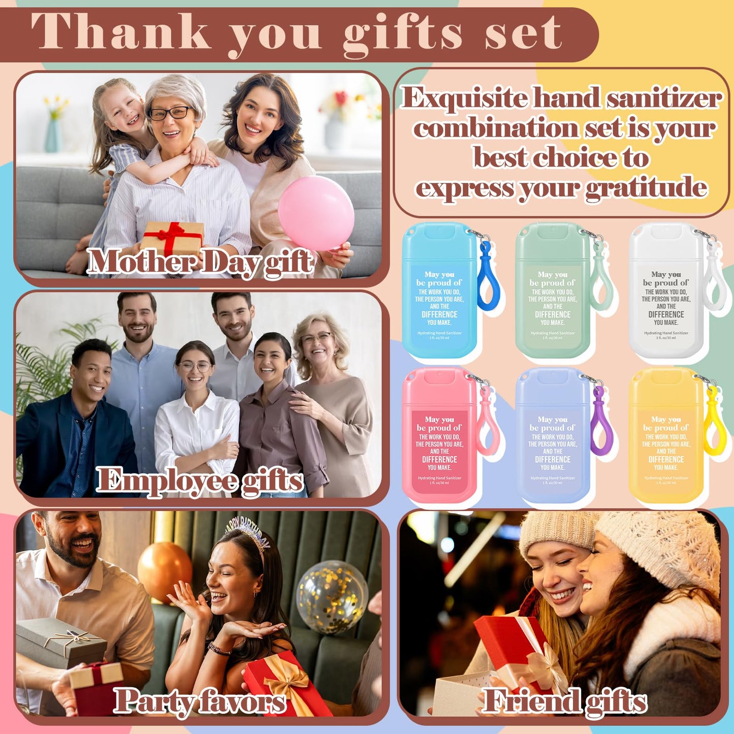 12 Pack Mist Hand Sanitizer Spray with Keychain Power Mini Hand Sanitizer Bulk Travel Size 1oz Scented Moisturizing Variety Pack Back to School Teacher Gift Staff Positive Employee Gift(Sweet)
