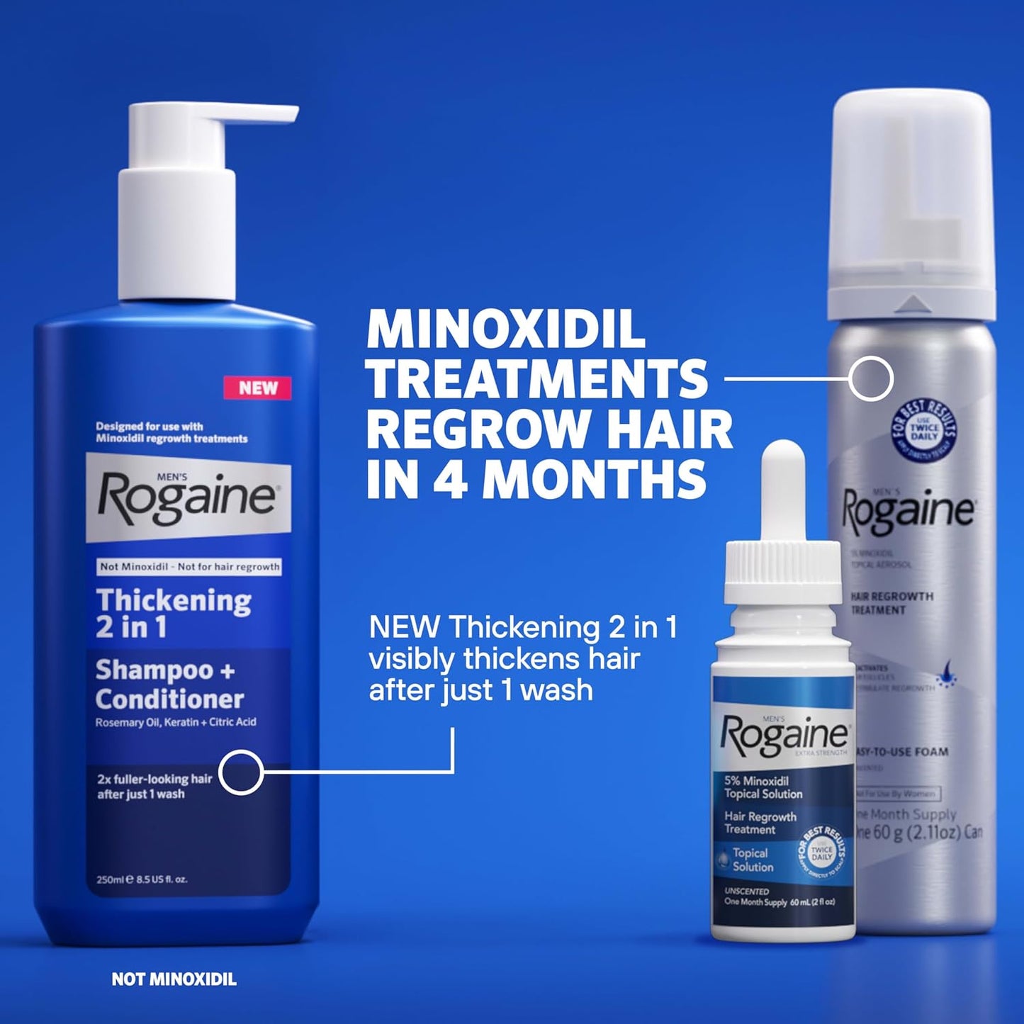 Rogaine Men's 5% Minoxidil Foam - Extra Strength Hair Regrowth Treatment | Unscented, 4-Month Supply (4 x 2.11 oz Cans)