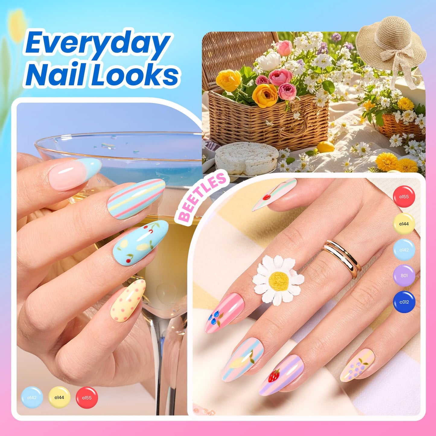 Beetles Deal Box Gel Nail Polish Kit with U V Light - 35 Colors Gel Polish Almond Nail Tips Creative Flow 88 Pcs Nails Kit with TPO&HEMA Free Base Matte/Glossy/Glitter Top Coat DIY Gifts
