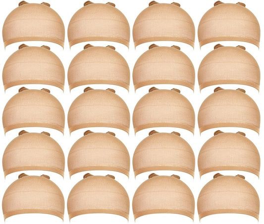 Wig Cap for Women - 20pcs Stretchy Nylon Stocking Caps in Tan Beige | Perfect for Wigs