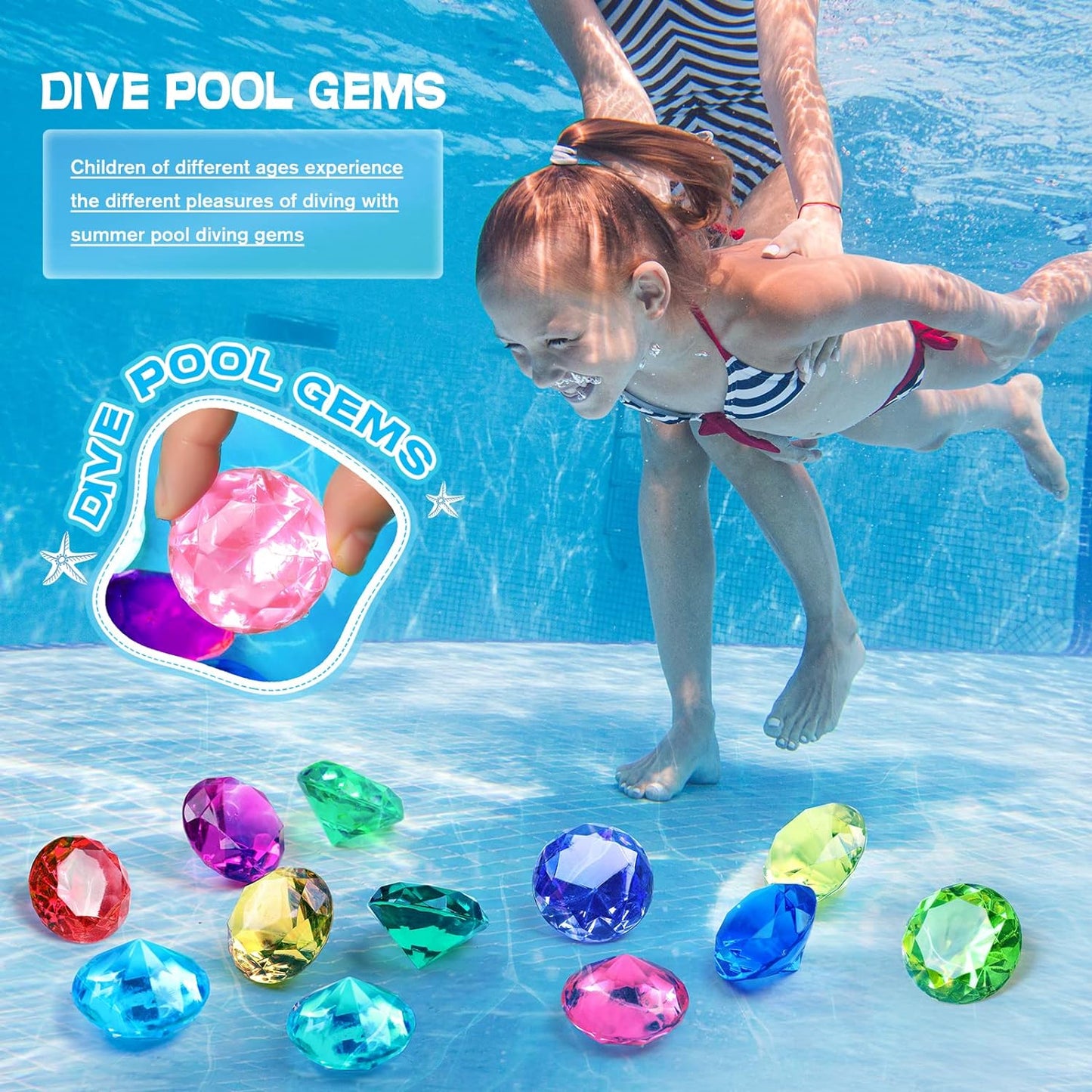Colorful Diving Gem Pool Toy Set - 10PCS Treasure Chest Gems for Kids | Underwater Fun for Swimming Parties