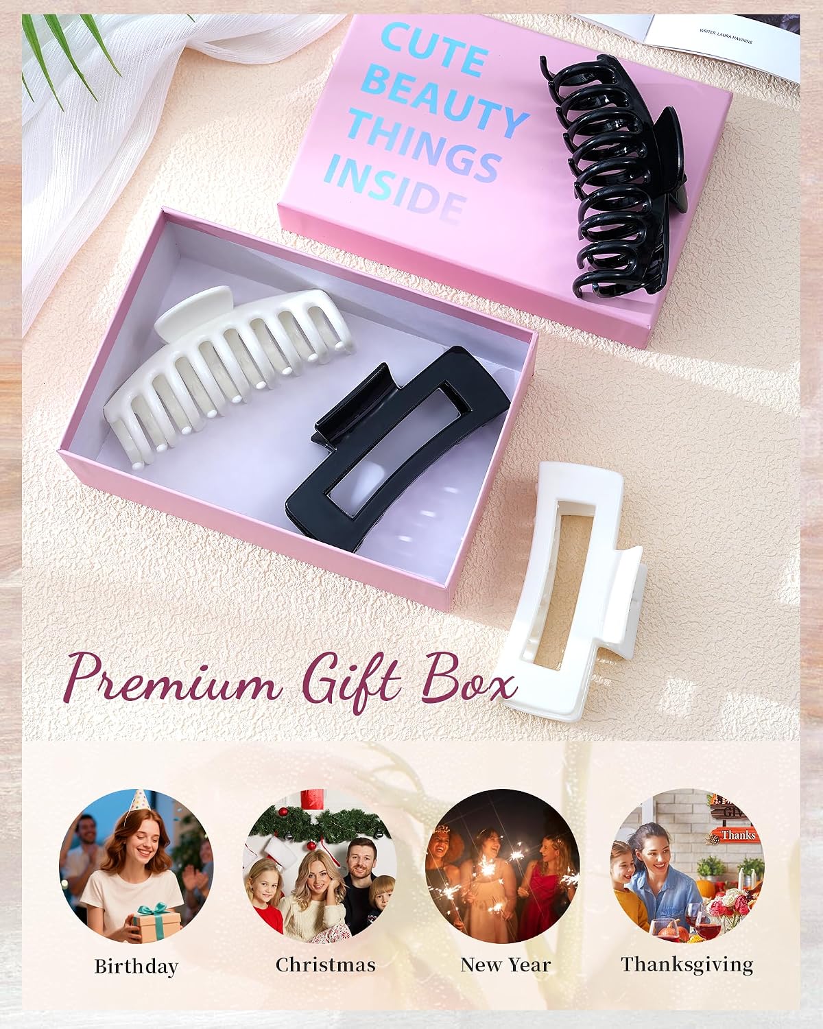 Silicone Hair Claw Clips - 4 Pack Nonslip Flexible Hair Grips for All Hair Types | Black & White