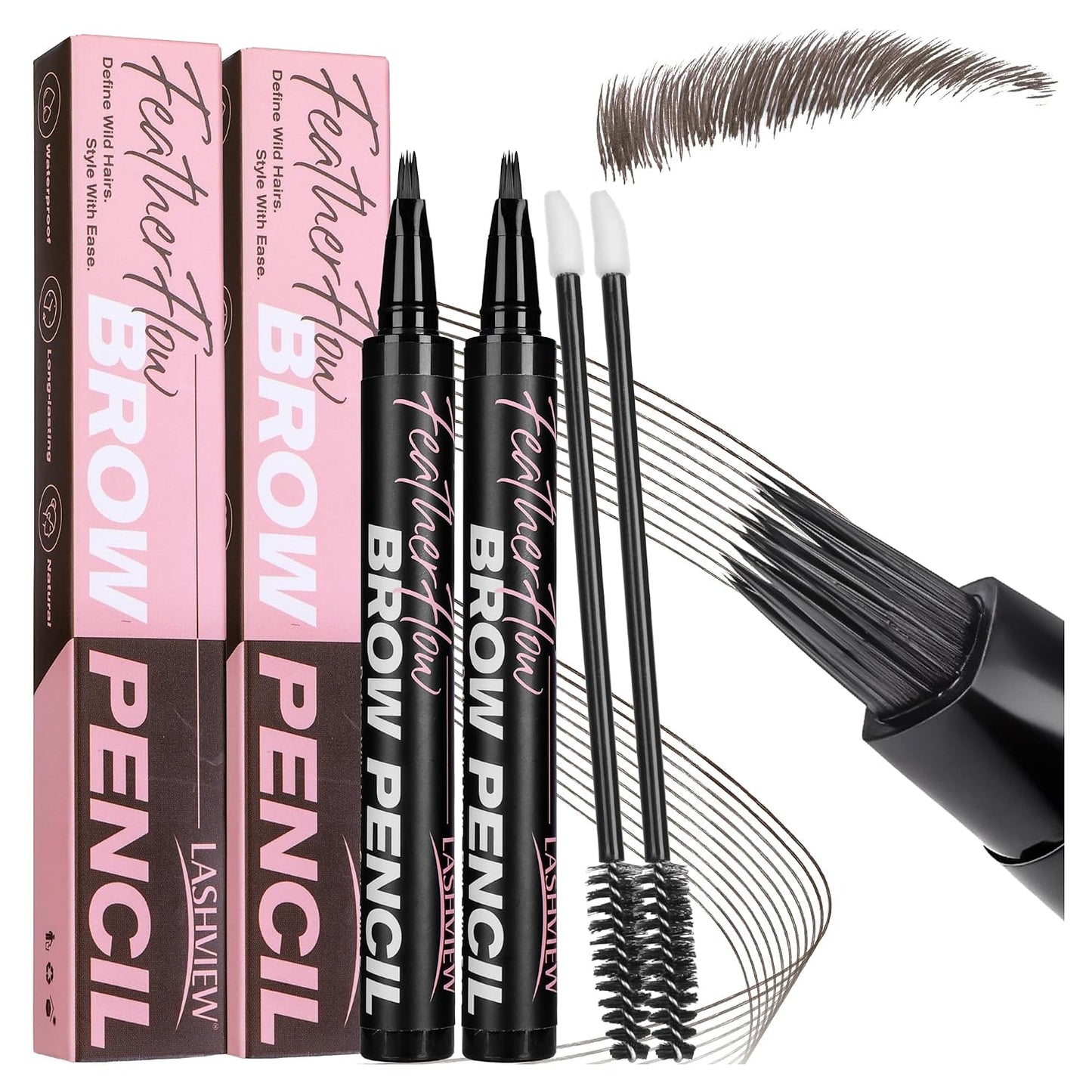 3D Microblading Eyebrow Pen - Waterproof & Smudge-Proof Natural Brow Definer | 2 Pack, Light Brown