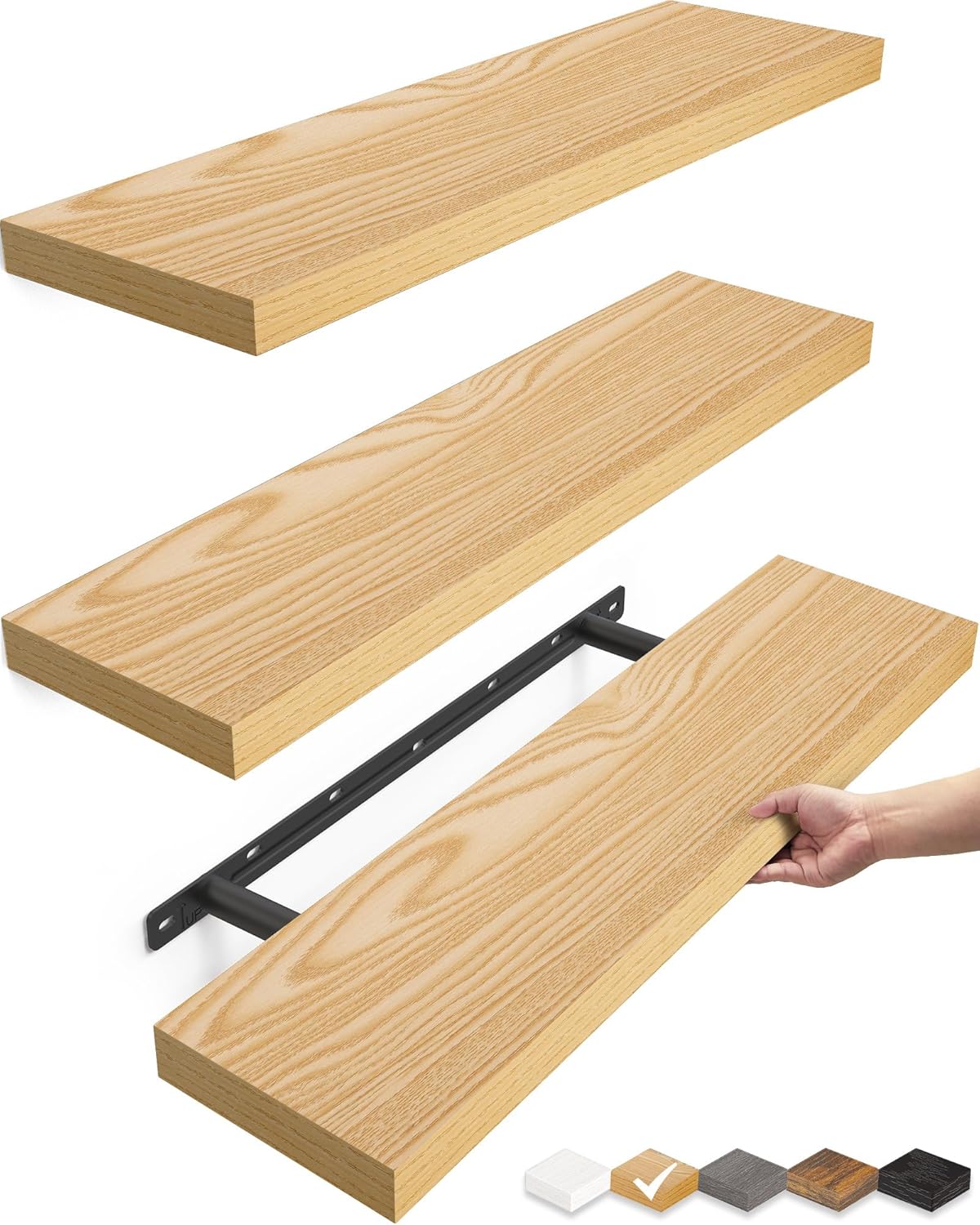 Floating Shelves Set of 2 - Rustic Wood Wall Mounted | 22.5 Inches for Bathroom, Bedroom, Living Room, Kitchen - 22lbs Capacity, Rustic Brown