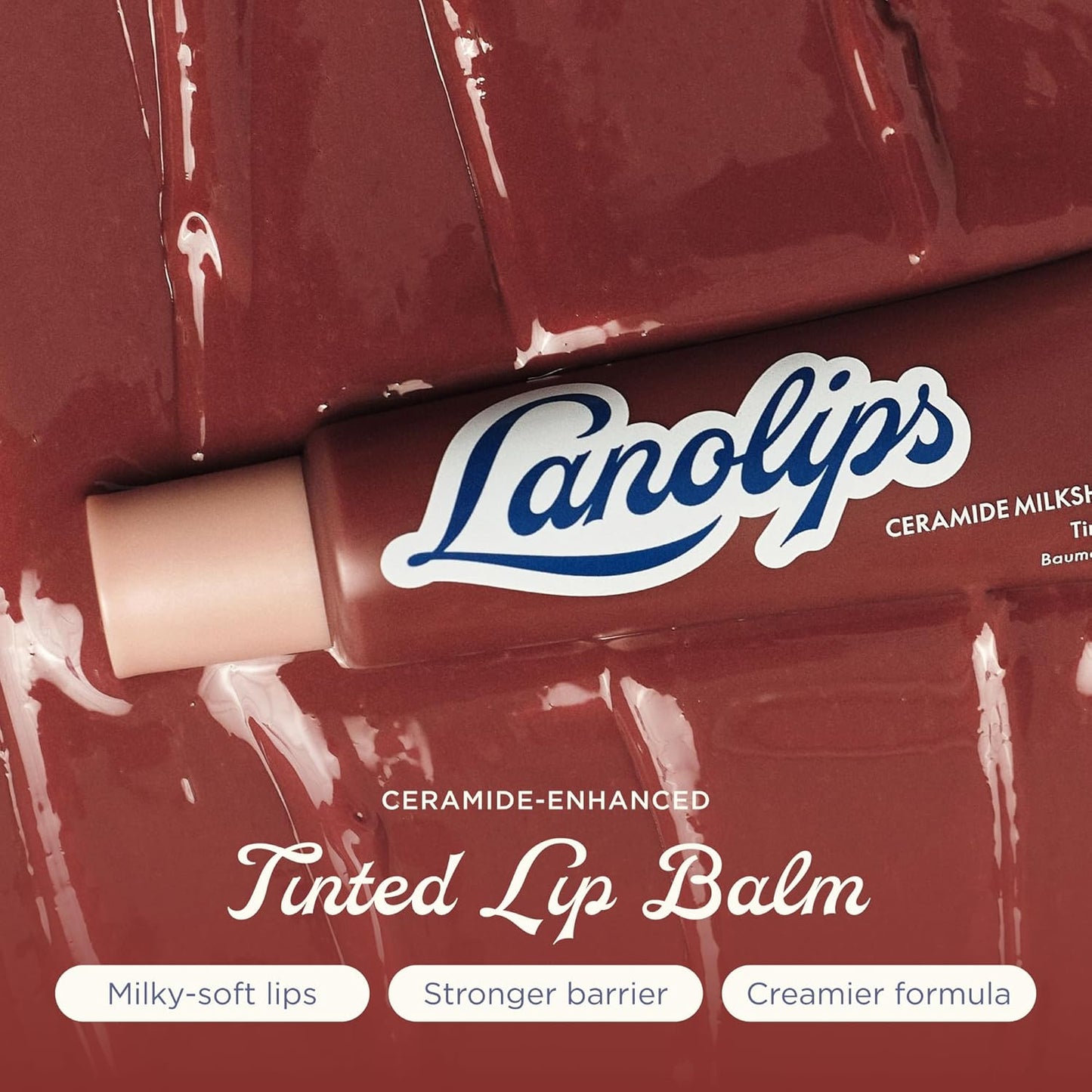 Lanolips Tinted Lip Balm - Hydrating Ceramide Milkshake Moisturizer | Sheer Glossy Balm in Caramel Melt (0.44 oz)