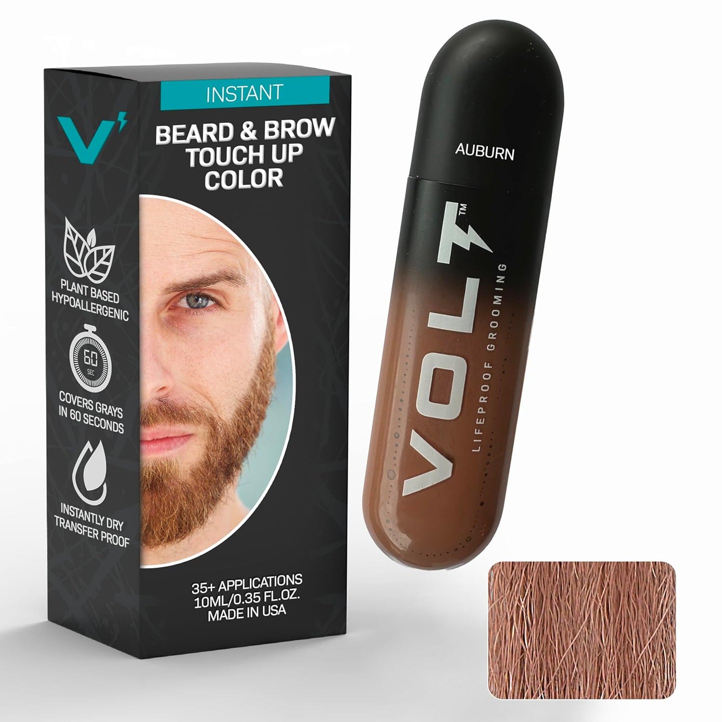 VOLT Instant Beard Color - Quick Drying Plant-Based Formula for Men | Ebony Brown/Black, 1 Pack, Up to 35 Applications
