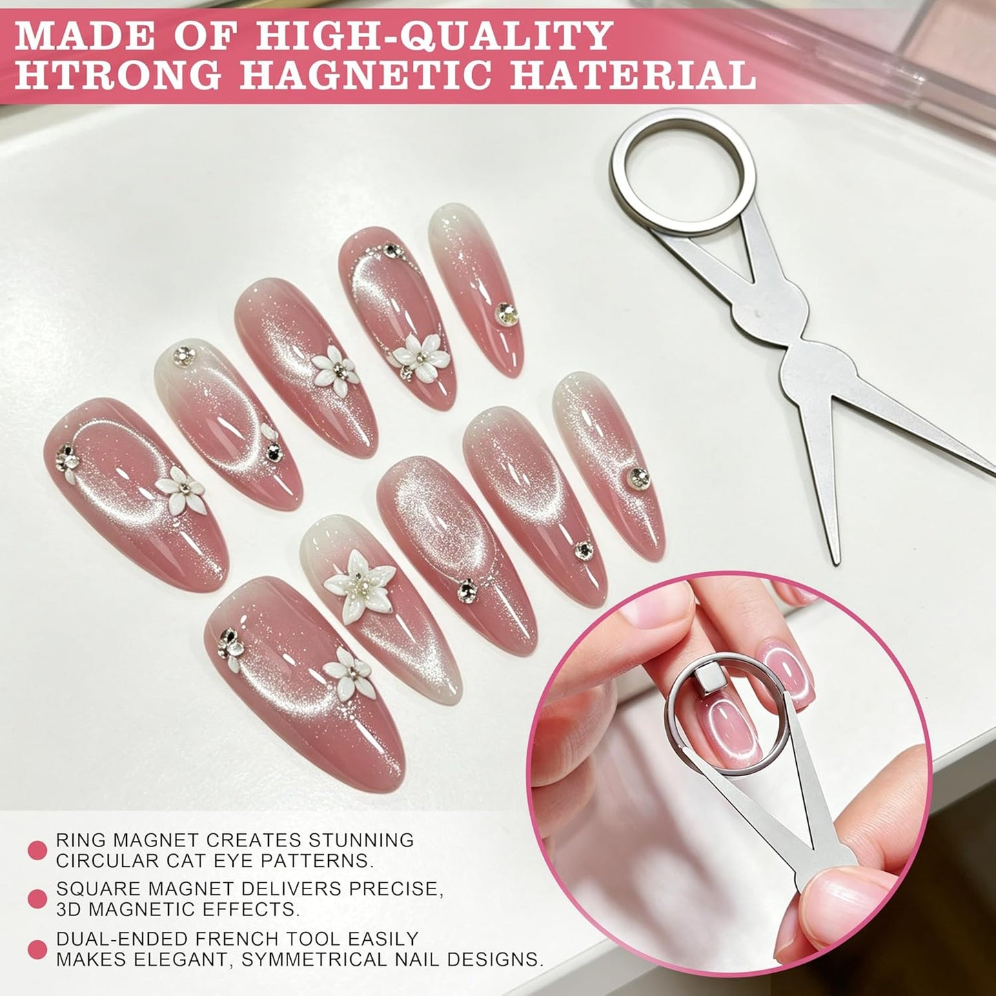 Cat Eye Nail Magnet Tool Set - Ring-Shaped & French Y Design | Portable for DIY Nail Art (2 Pieces)