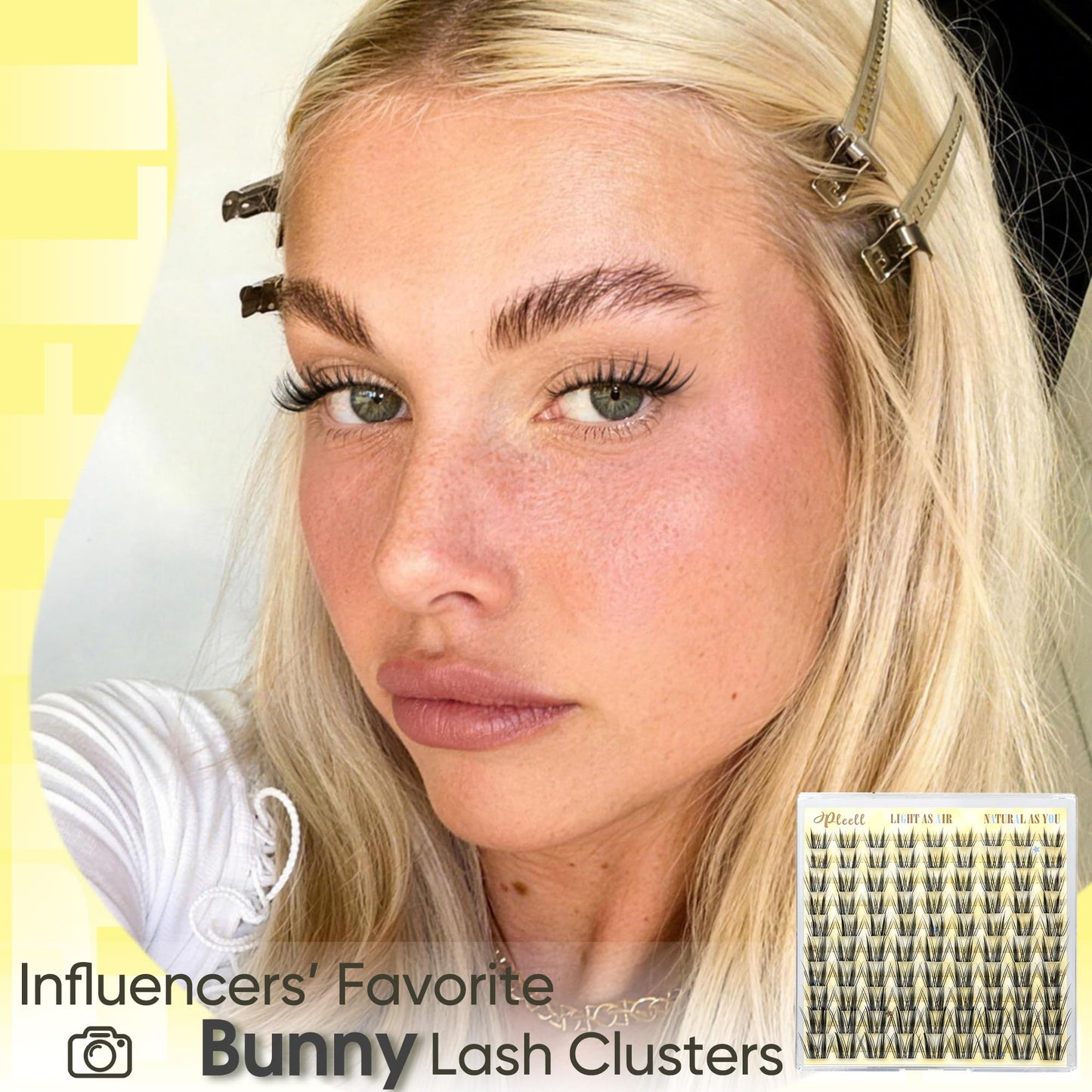 Pleell Lash Clusters Wispy Eyelash Clusters 10/11/12/13MM CC-Curly Natural Cluster Eyelash Extensions Bunny Lashes Clusters with Invisible Band Manga Lash Extensions Pestañas Postizas Naturales