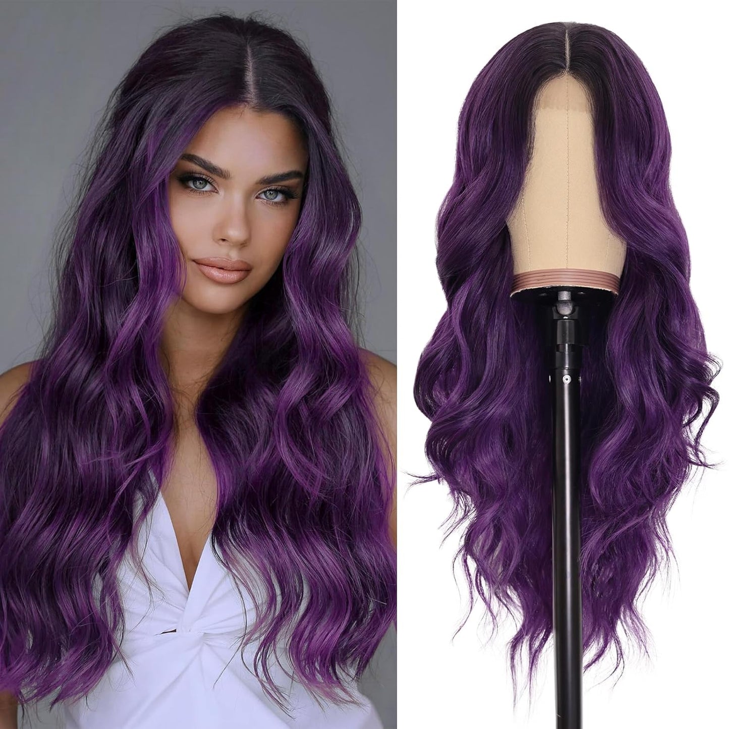 NAYOO Brown Wigs for Women - Long Curly Wavy Hair | Heat Resistant Synthetic Fiber, 24 Inches