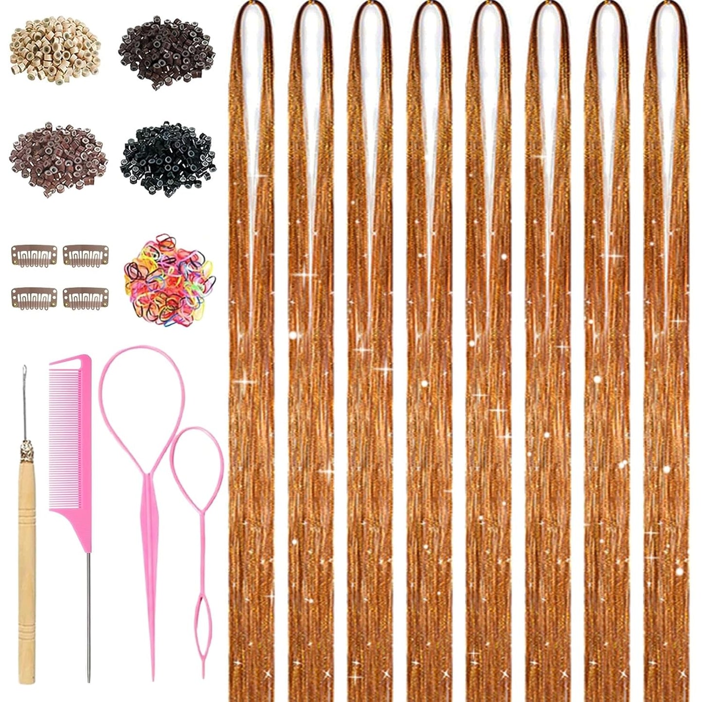 Colorful Hair Tinsel Kit - 8 Pcs 48-Inch Glitter Hair Extensions for Parties & Festivals | 3200 Strands