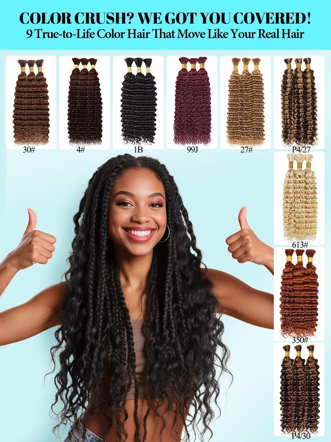 12A #4 Chocolate Brown Human Crochet Hair for Boho Braids 3 Bundles 14 Inch 100g Deep Wave Braiding Hair for Bohemian Knotless Braids 100% Unprocessed Virgin Miracle Look Crochet Hair