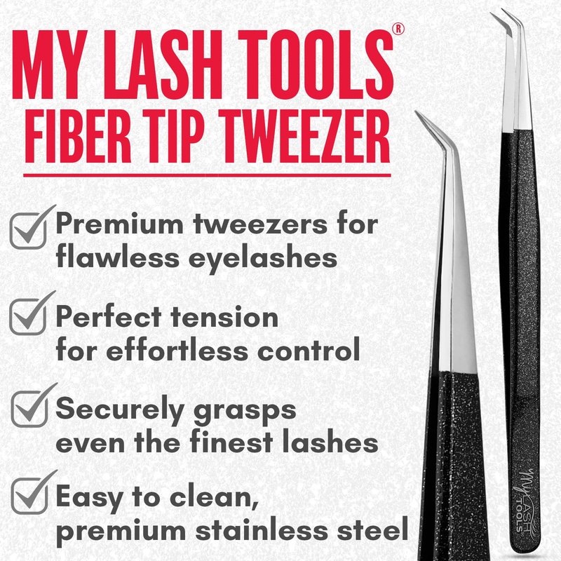 My Lash Tools Curved Isolation Fiber Tip Lash Tweezer 14cm – Precision Stainless Steel, Anti-Slip Handle for Classic Lash Isolation (Black)