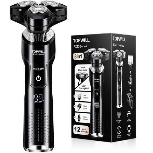 Electric Shaver for Men, New 3-in-1 Rechargeable Razor and Trimmer for Face, Beard, Nose, Close Clean Shave, Waterproof Wet/Dry Use, USB-C Charging, Men's Gift