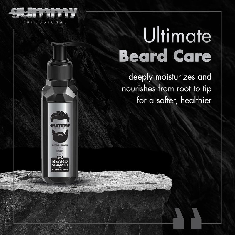 Gummy Professional 2-in-1 Beard Shampoo & Conditioner with Herbal Keratin – Cleansing & Moisturizing Beard Wash for Daily Grooming – Rinses Clean with No Heavy Residue for All Beard Types – 250 ml