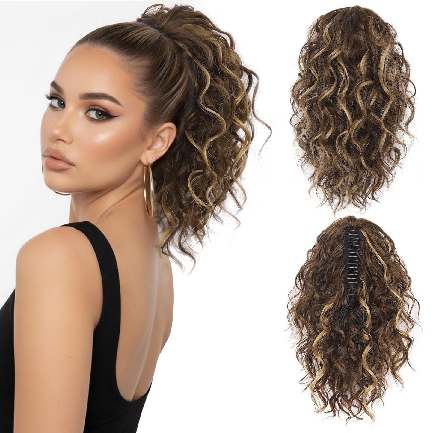 Claw Clip Ponytail Extension - 12 Inch Curly Synthetic Hair Extension | Chocolate Brown