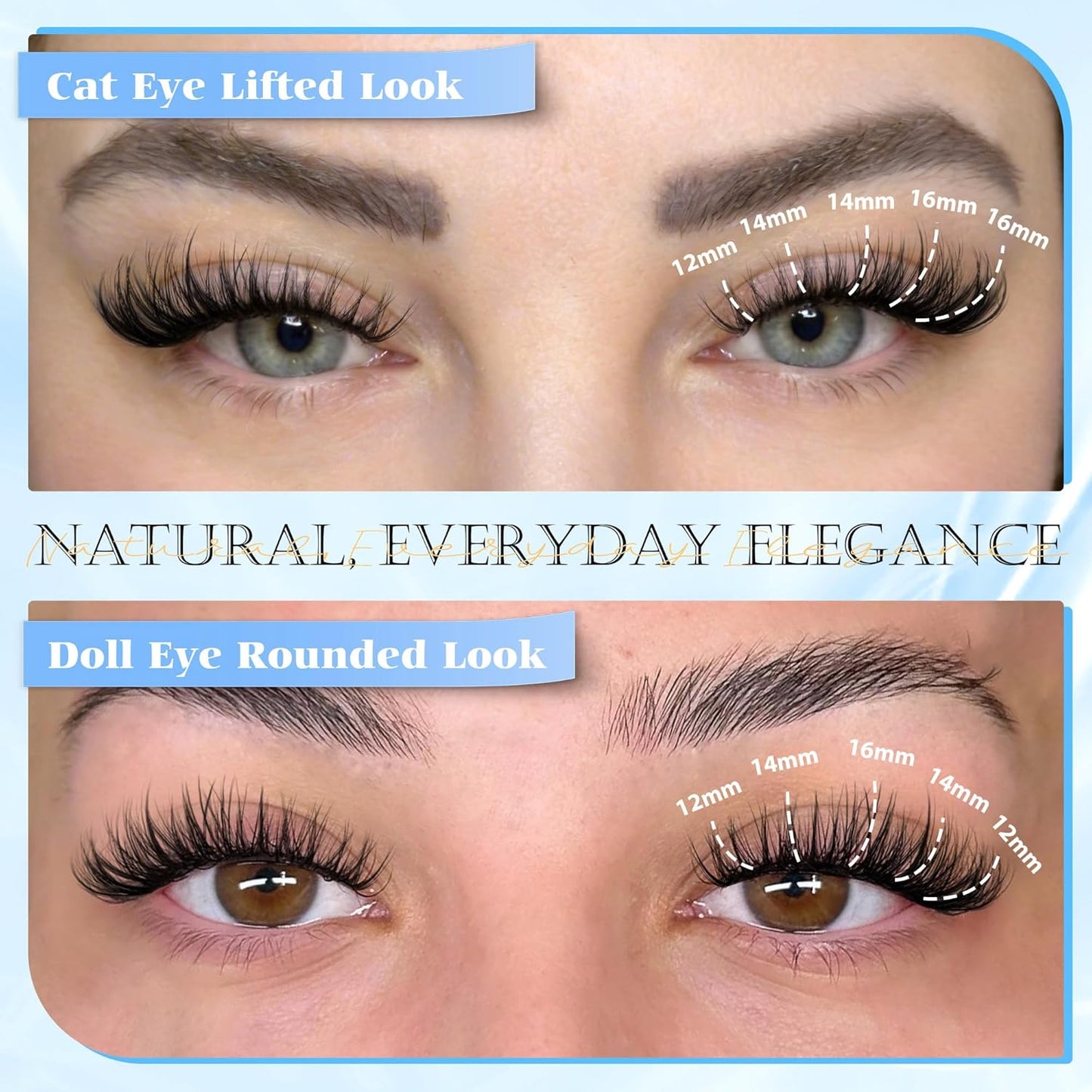 Wispy Lash Clusters - 12-14-16mm Natural Eyelash Extensions for Soft, Fluttery Look | 110 Pcs Ultra-Thin Band