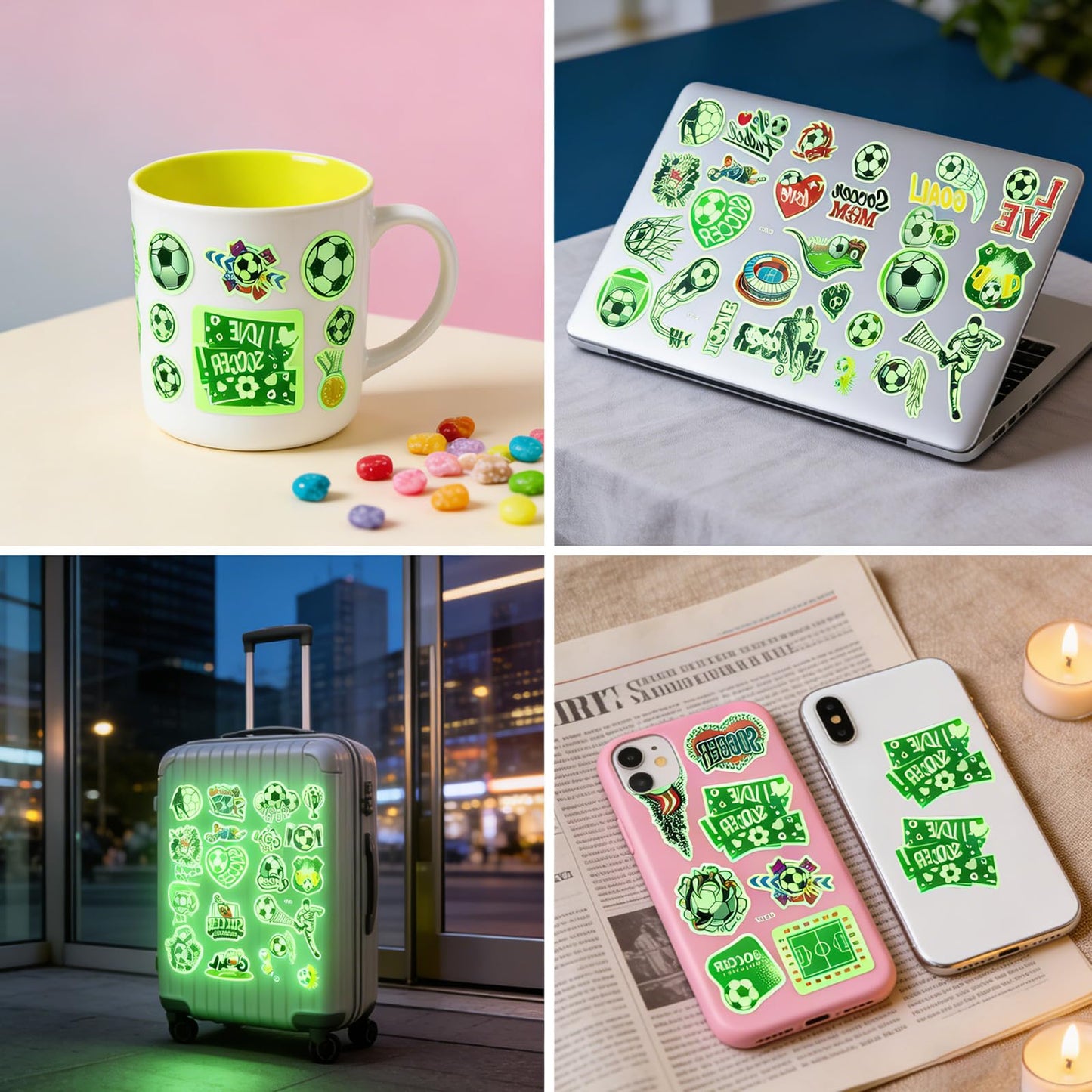 10 Sheets Soccer Ball Pre-Cut Luminous Glow in the Dark Temporary Tattoos for Birthday Party Decorations Favors Supplies Decor Europa Sports Tattoo Stickers Gifts Class School Game Events