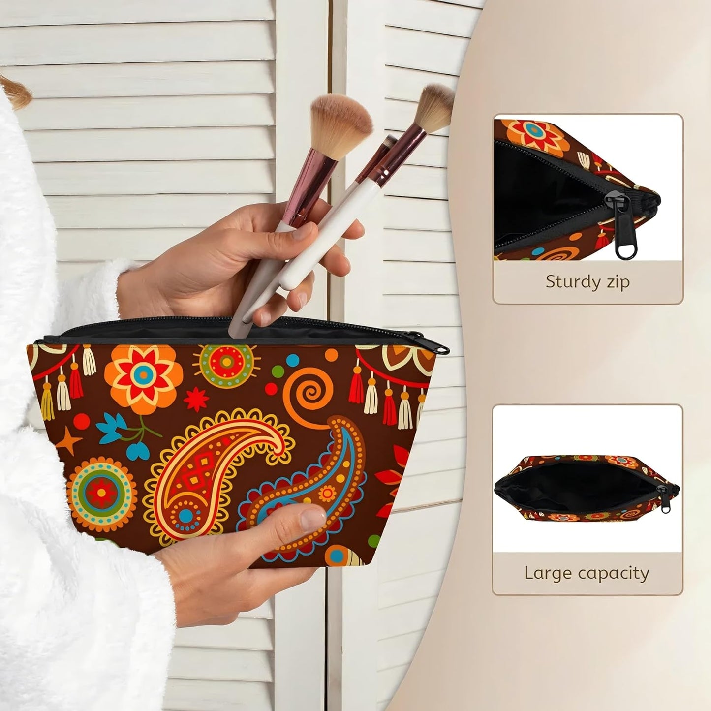 Afrohemian Makeup Bag - Portable Cosmetic Travel Pouch for Women | Fashionable Zipper Design, Small Size