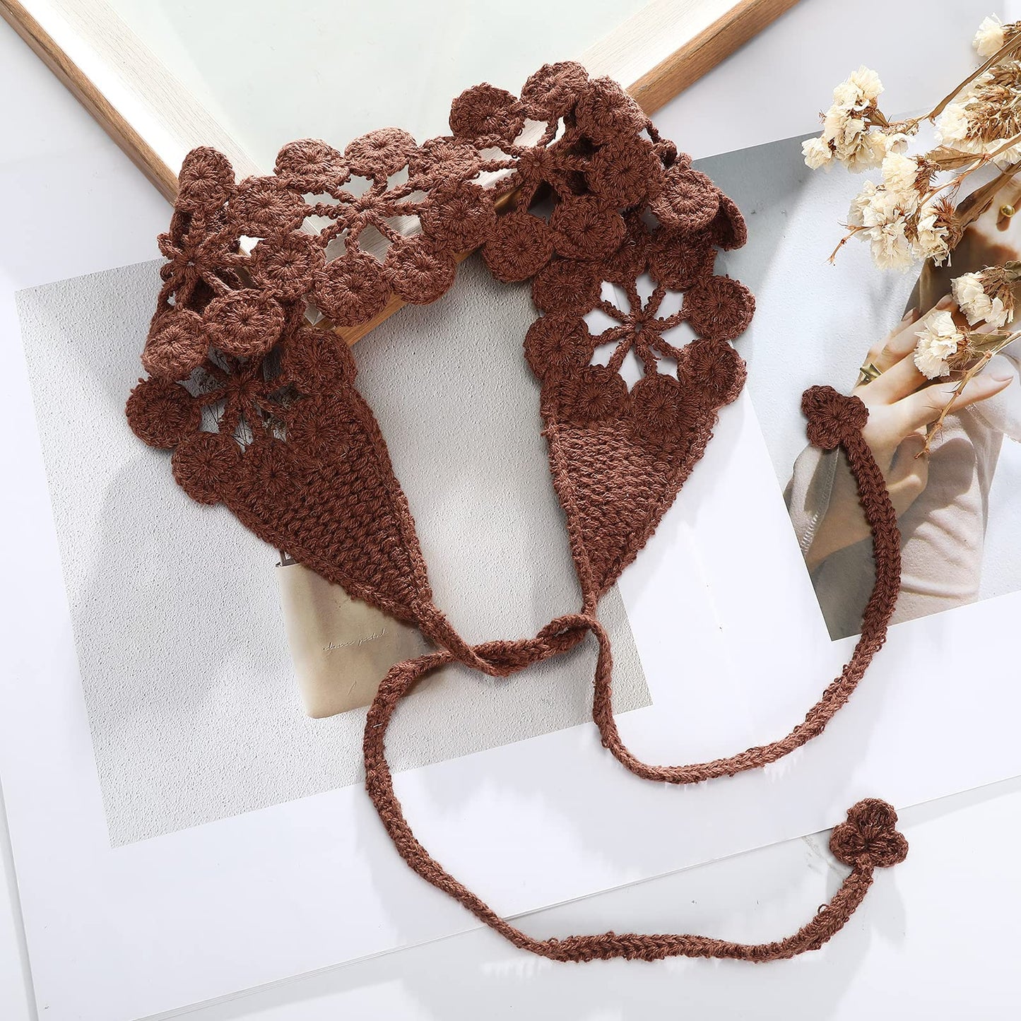 CHLINS Floral Daisy Handmade Bohemian Knit Head Wraps - 3PCS Elastic Headbands for Women and Girls