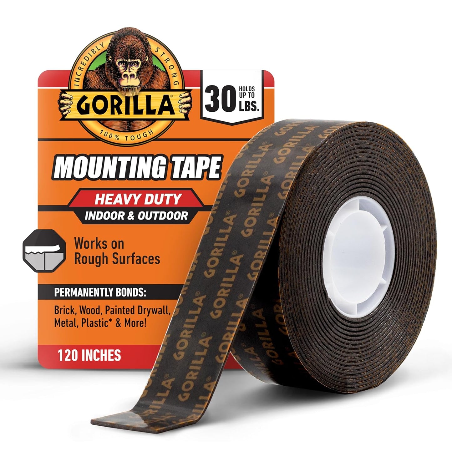 Gorilla Heavy Duty Double-Sided Mounting Tape - Weatherproof Black Adhesive, 1" x 120" for Indoor/Outdoor Use